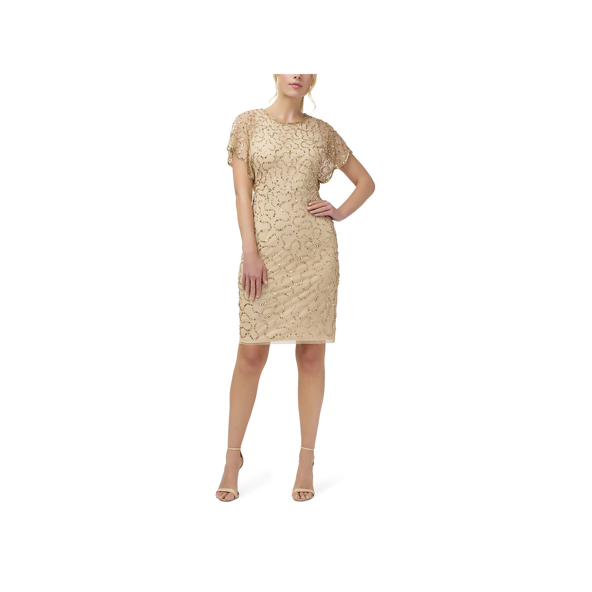 Papell Boutique Short Sleeve Sequin Sheath Dress - CHAMP GOLD 4