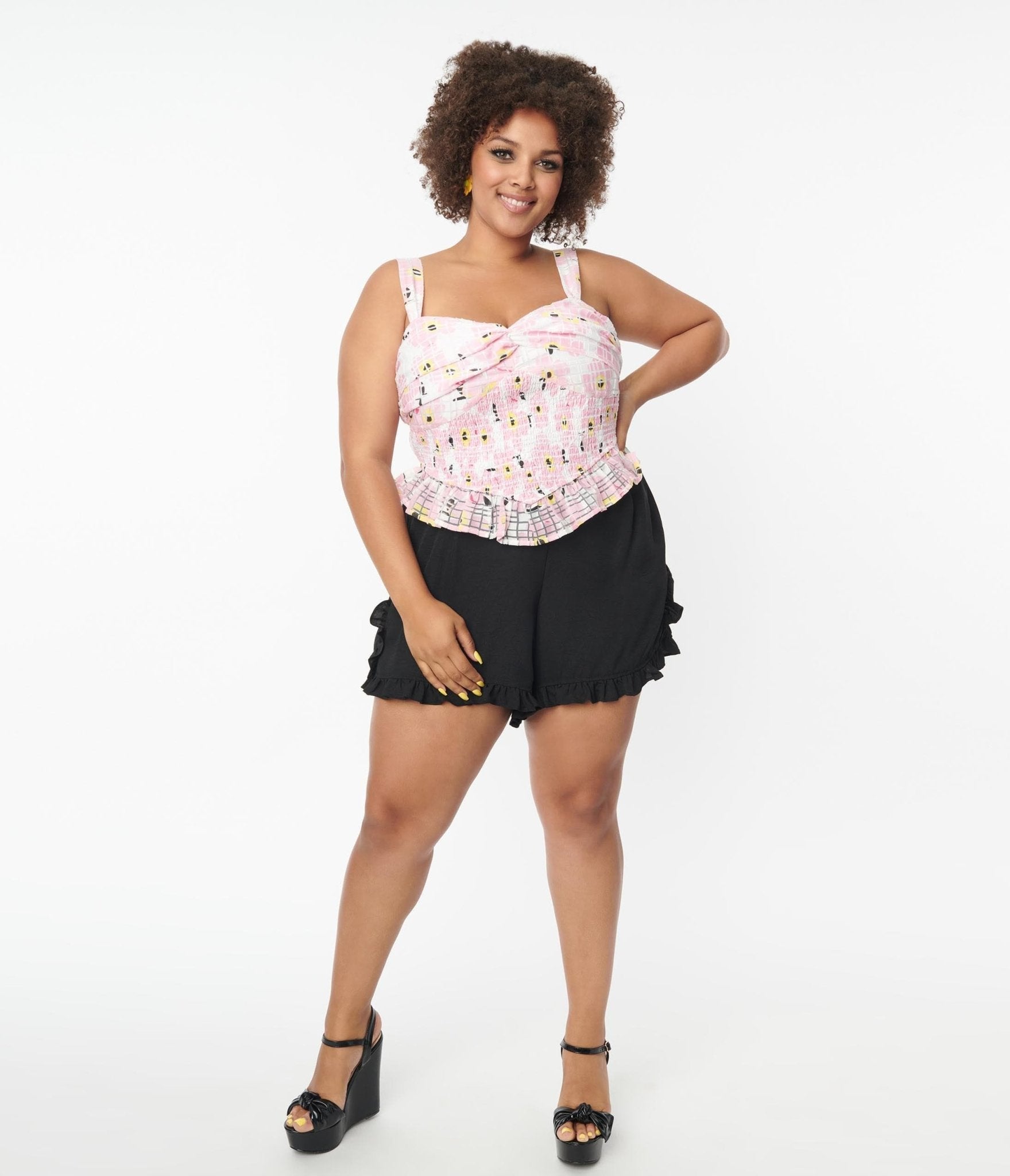 Unique Vintage Plus Size Black Ruffle Shorts