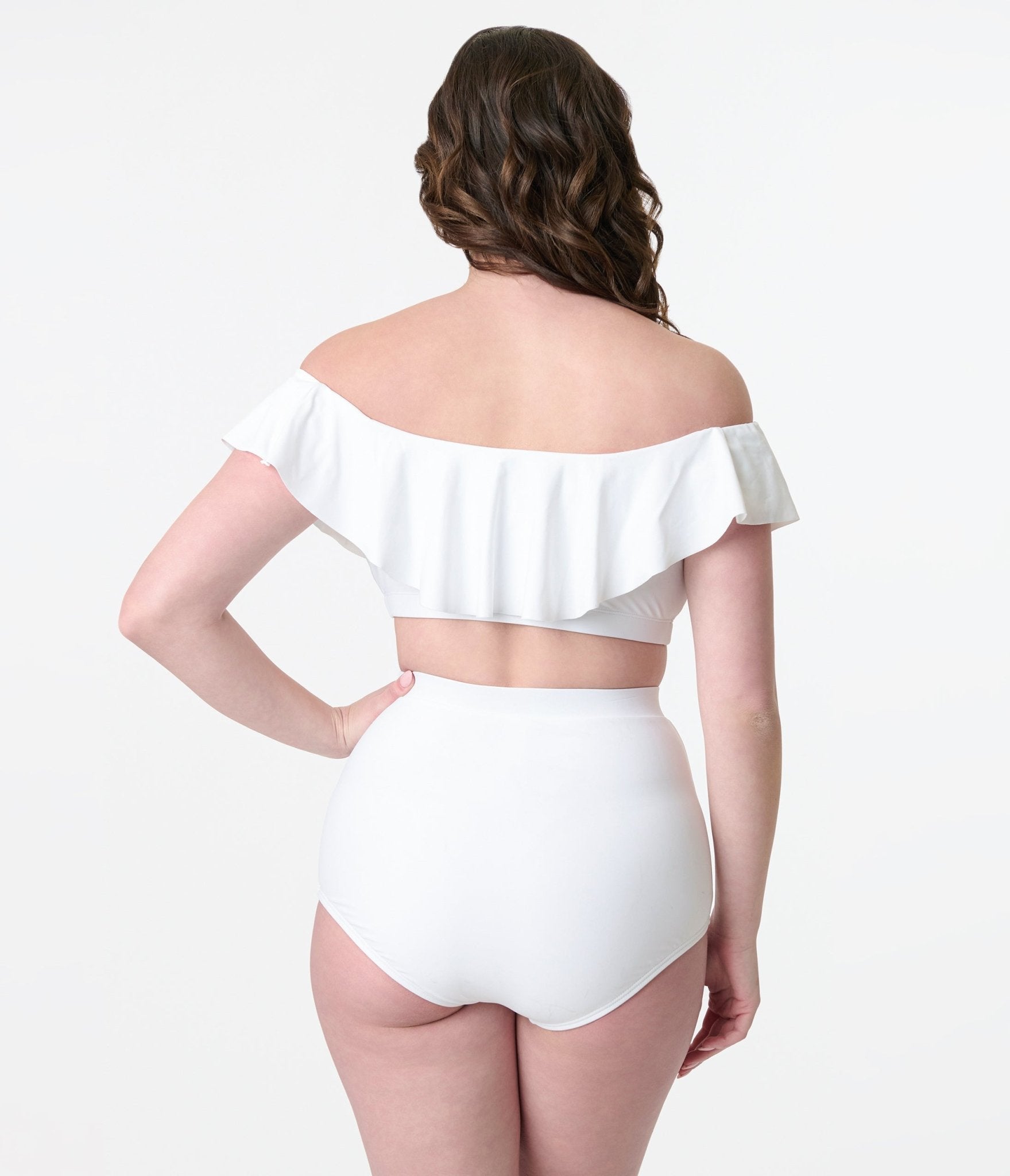 Unique Vintage White Ruched Swim Bottom