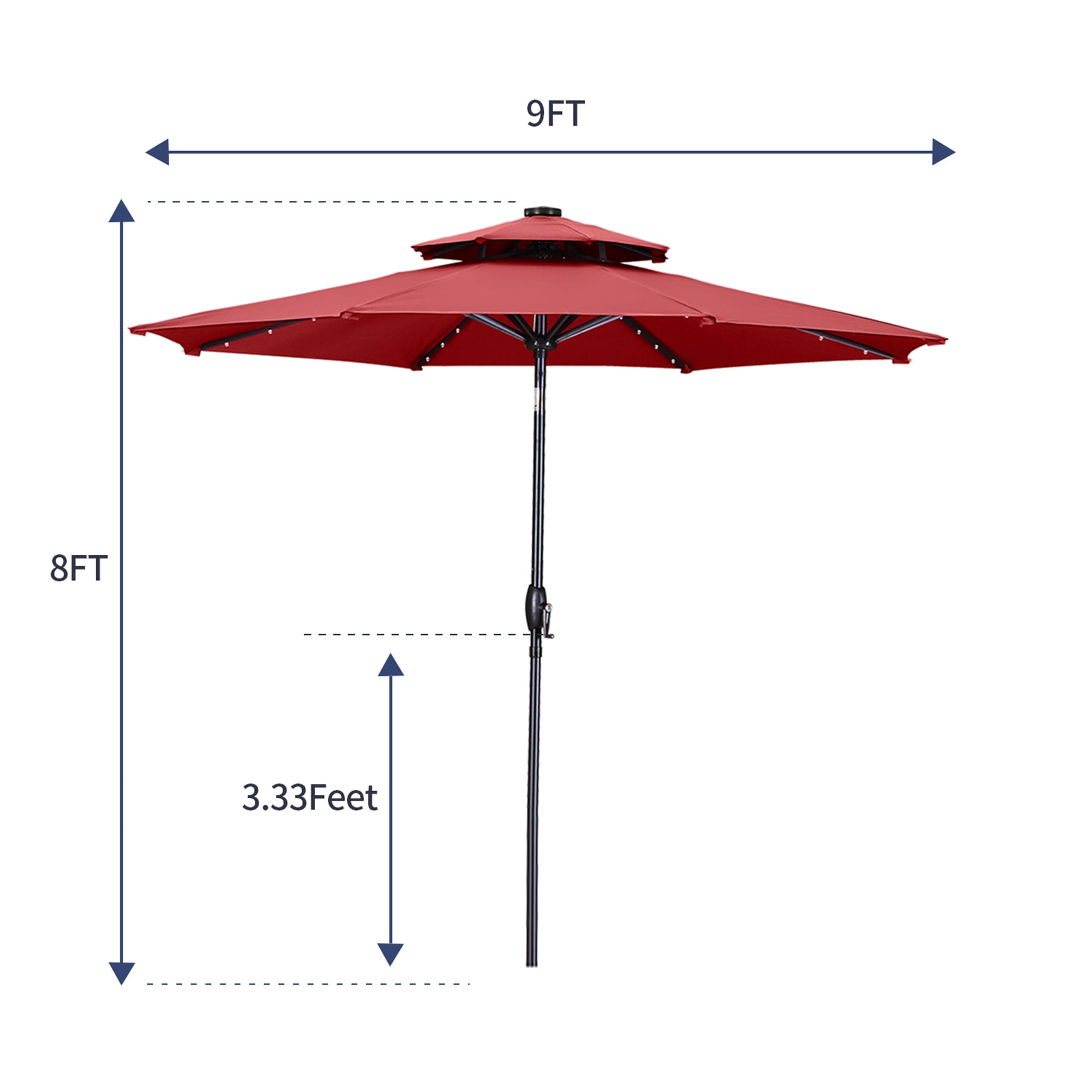 Ainfox OB-OTU006RD 9ft Patio Solar Umbrellas 2 Tier w/Solar Powered 32 LEDs, Red