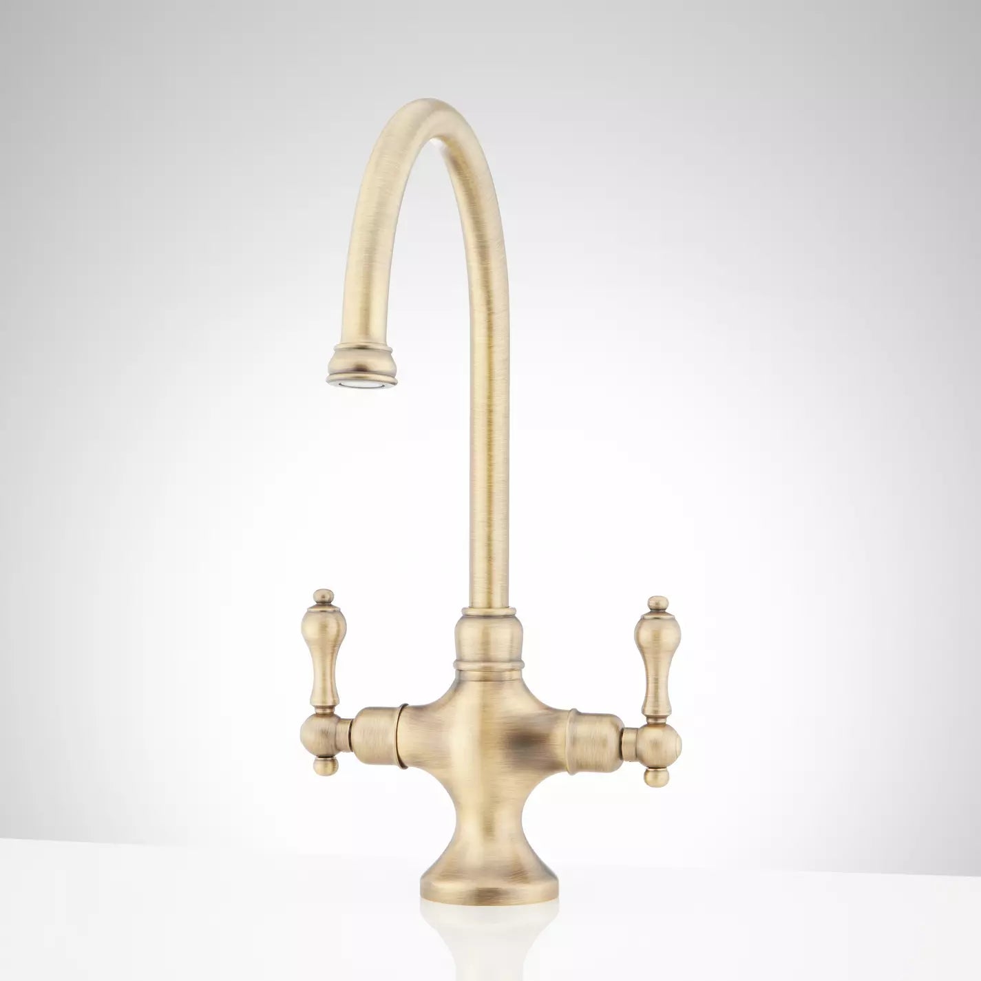 Signature Hardware SH449725CP Gooseneck Style Bar Faucet w/Metal Lever Handles - Aged Brass