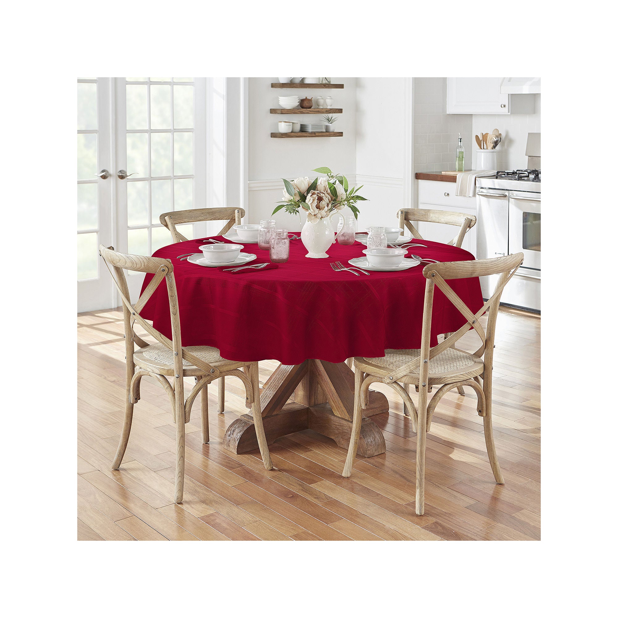 Elrene Home Fashions Elegance Plaid Jacquard Tablecloth - POINSETTIA RED ONE SIZE