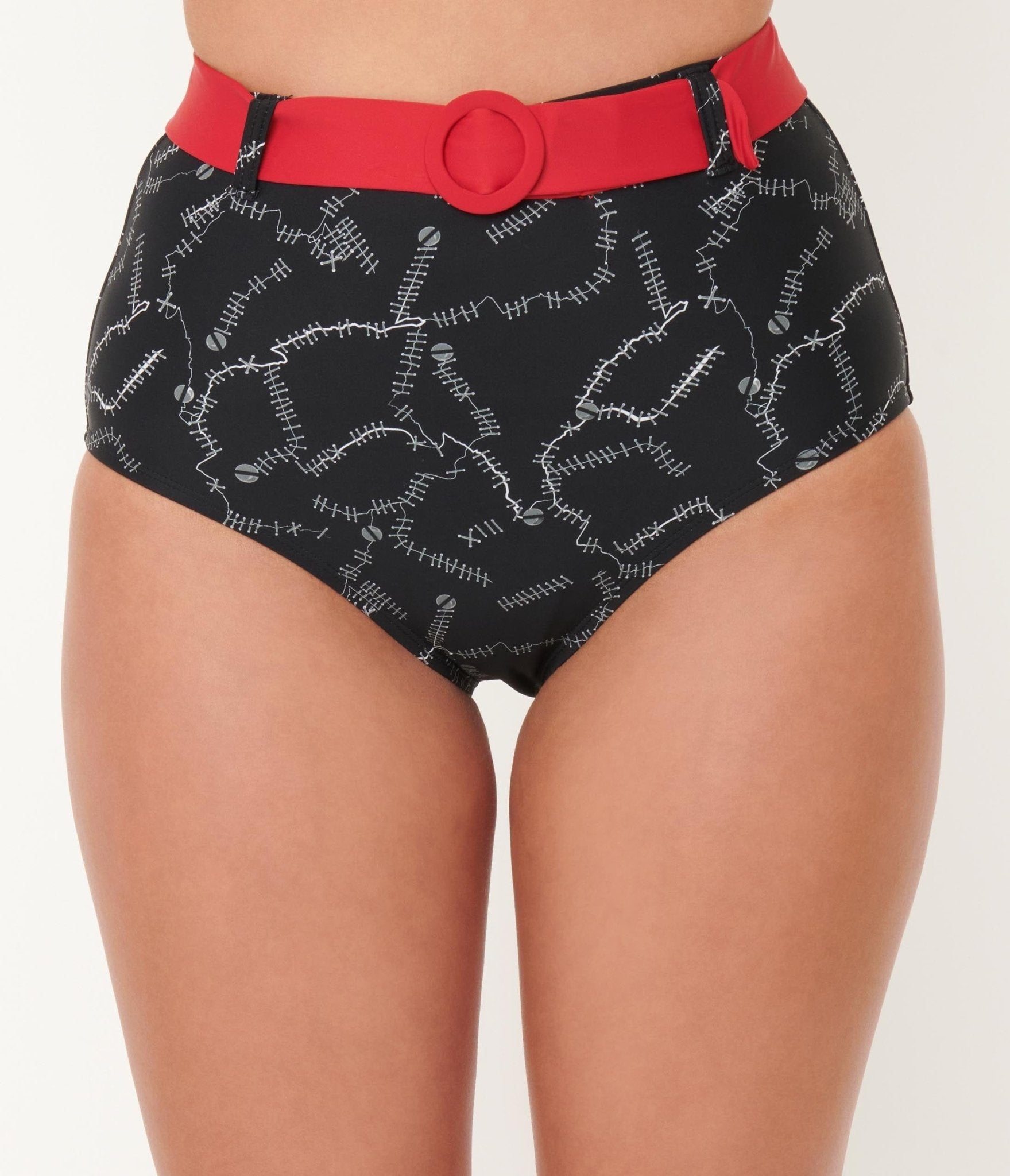 Unique Vintage Black Spooky Stitches Belted Redondo Swim Bottoms