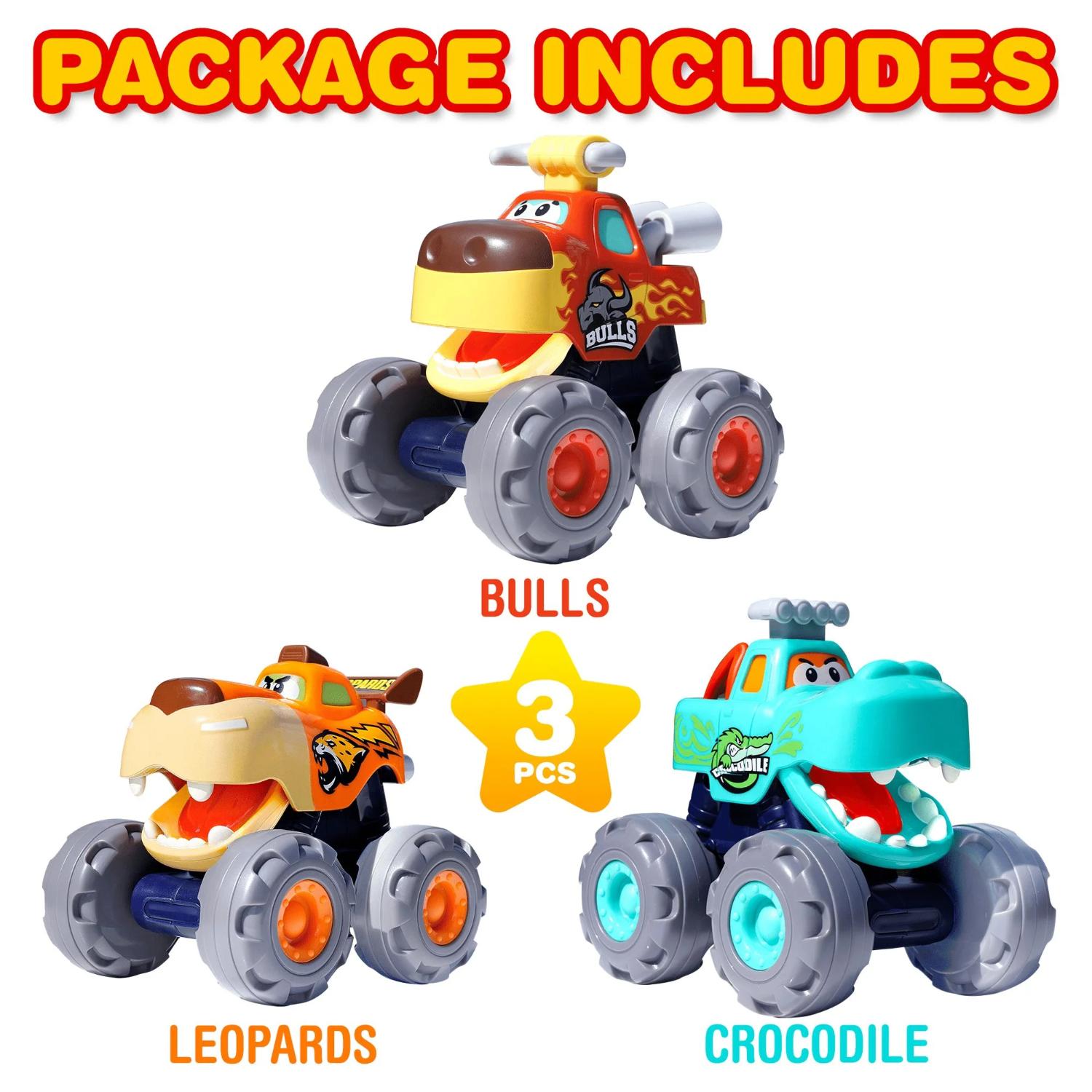 Elalci Trading 3151 Animal Monster Trucks Friction Powered Toy Cars Set Play Vehicle