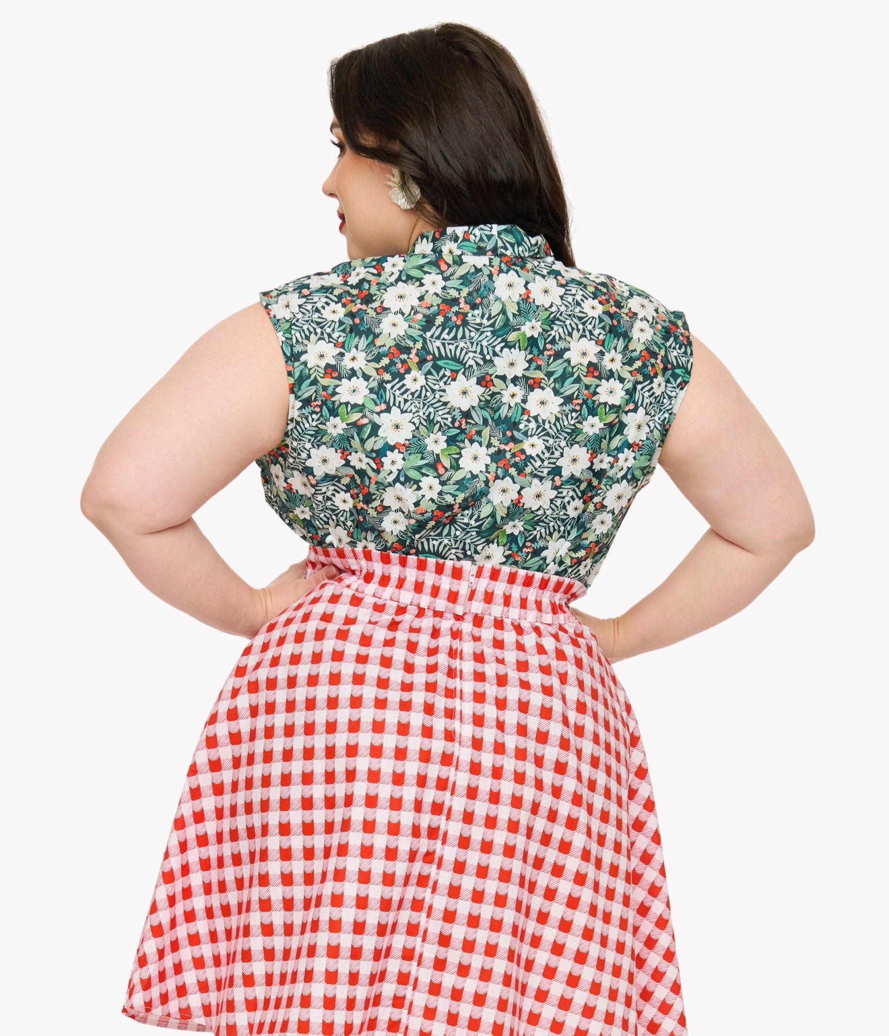 Retrolicious Plus Size 1950s Winter Floral Cotton Bow Top