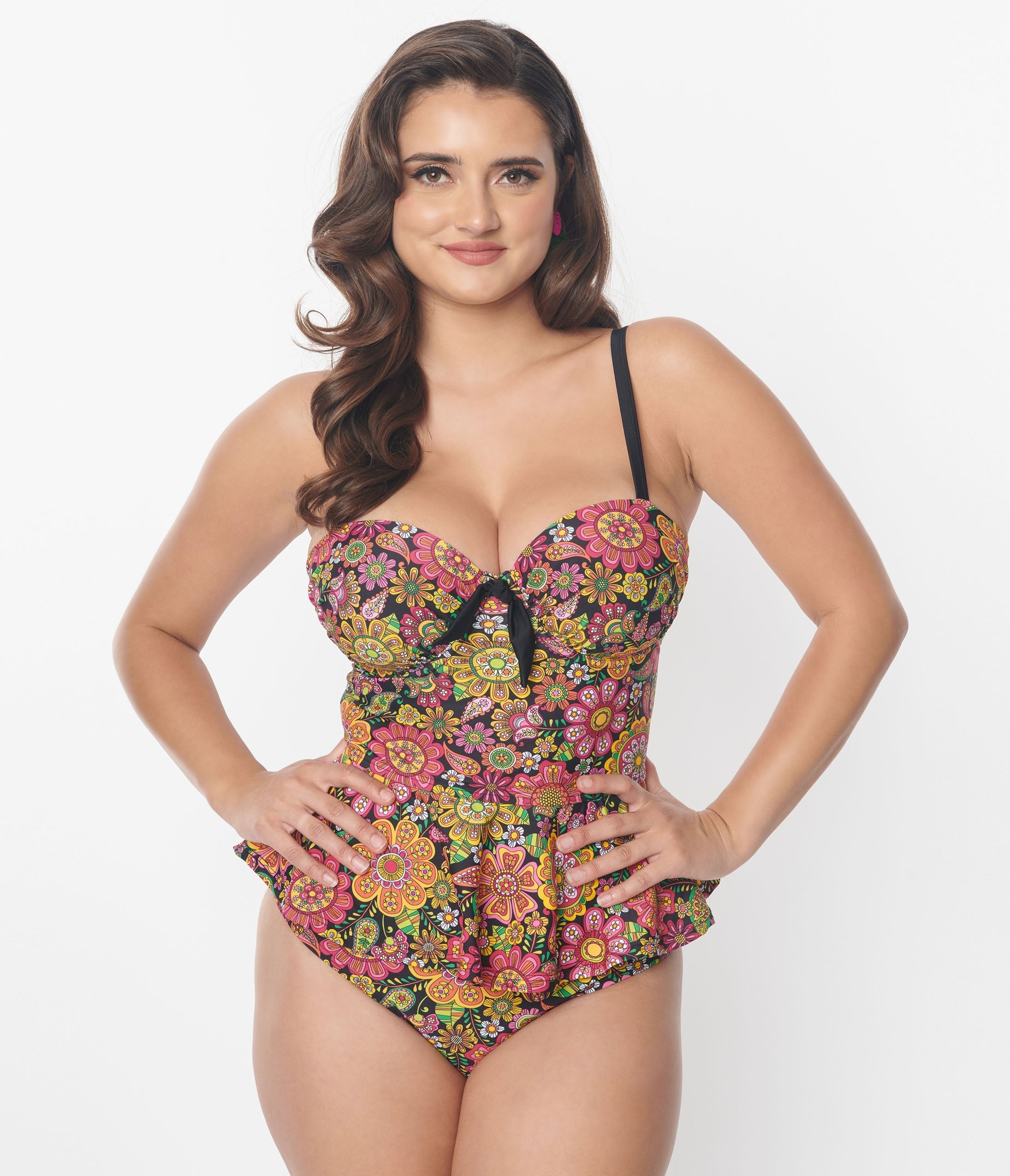 Unique Vintage 1960s Kaleidoscope Floral Solana Tankini Swim Top