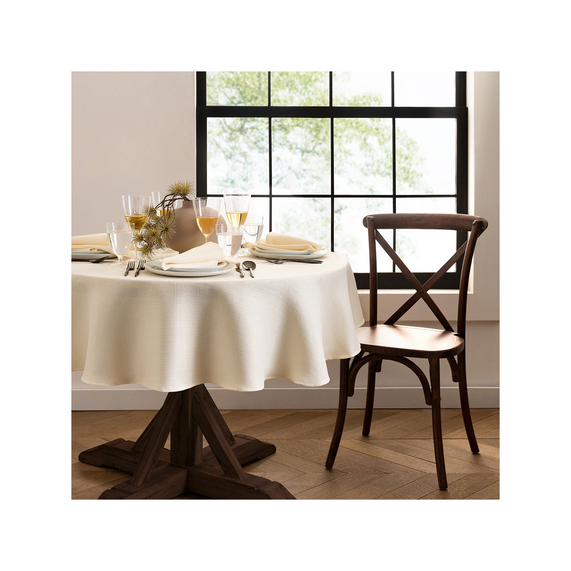 Elrene Home Fashions Water & Stain Resistant Laurel Tablecloth - IVORY ONE SIZE