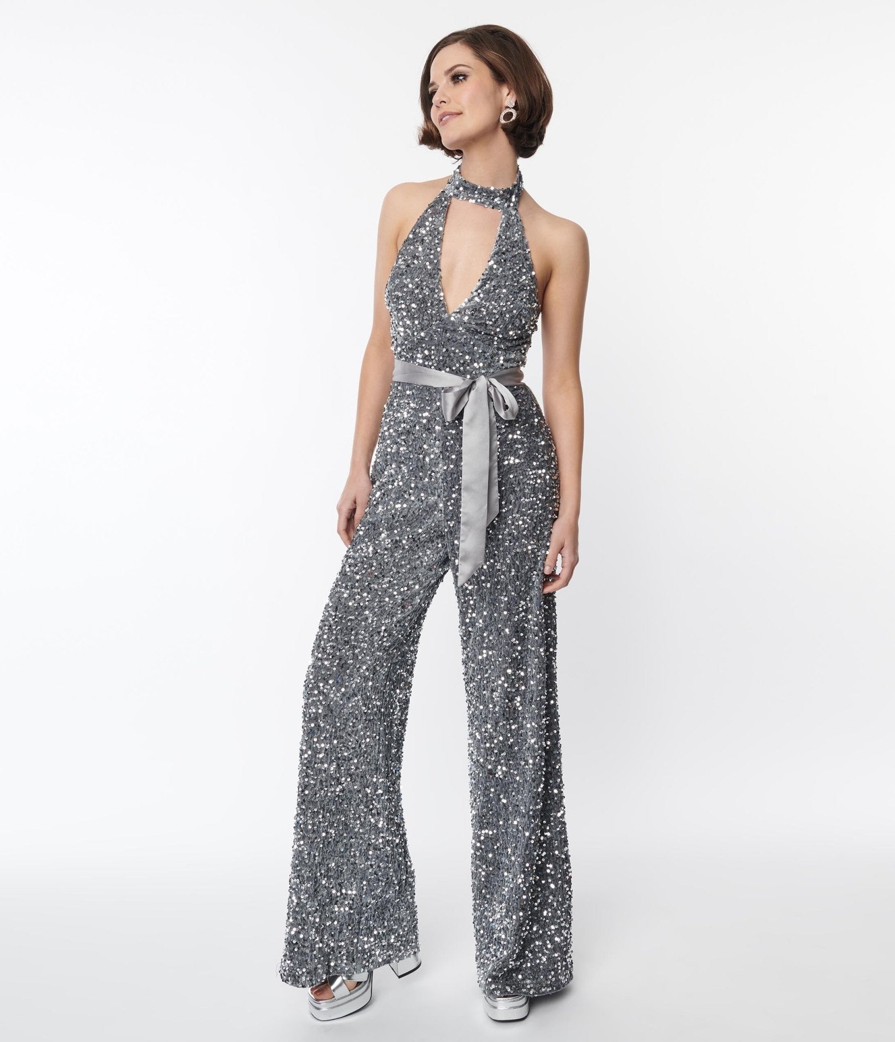 Smak Parlour Silver Sequin Glamour Goddess Jumpsuit