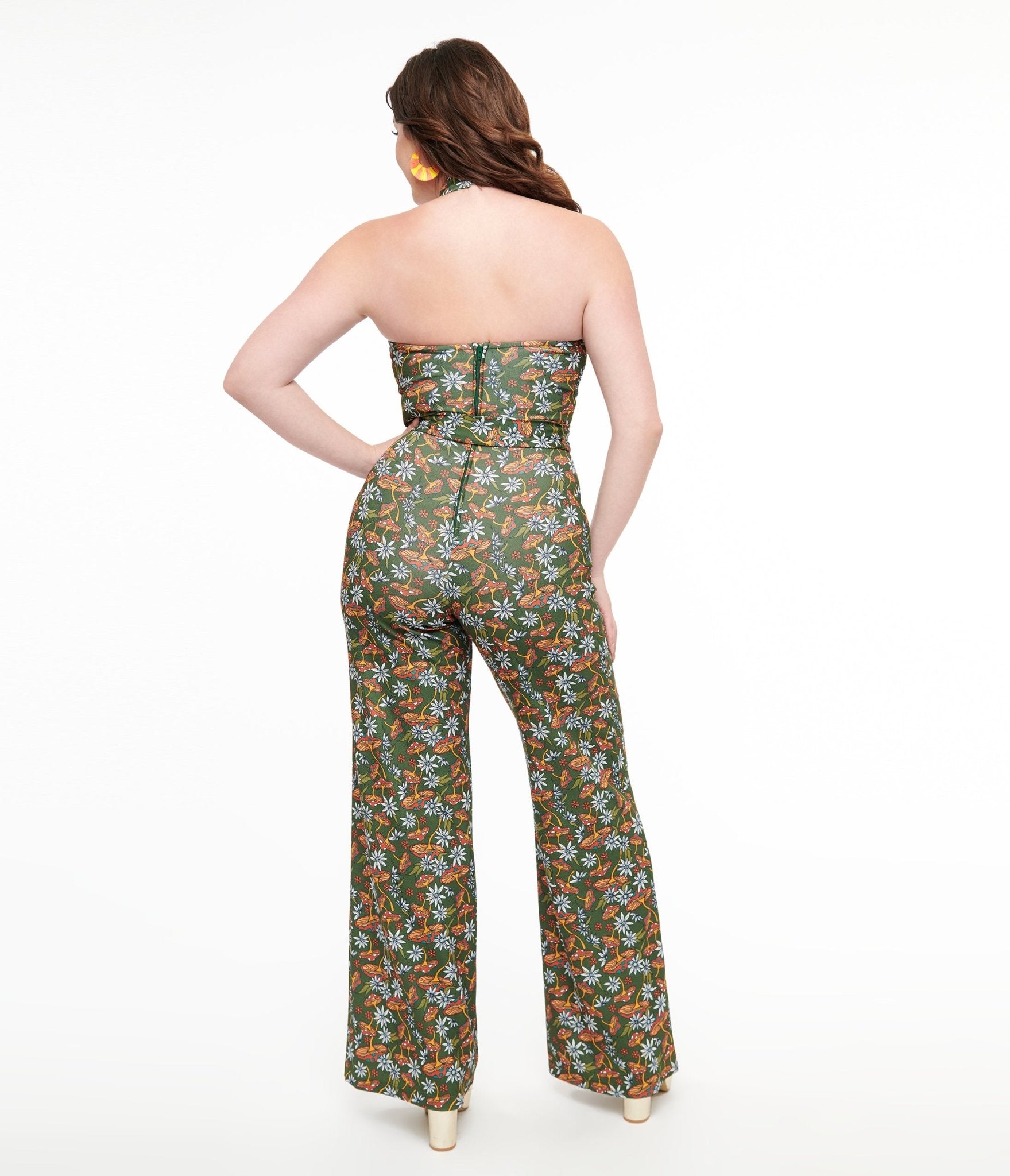 Smak Parlour 1960s Green & Orange Mushroom Glamour Goddess Jumpsuit