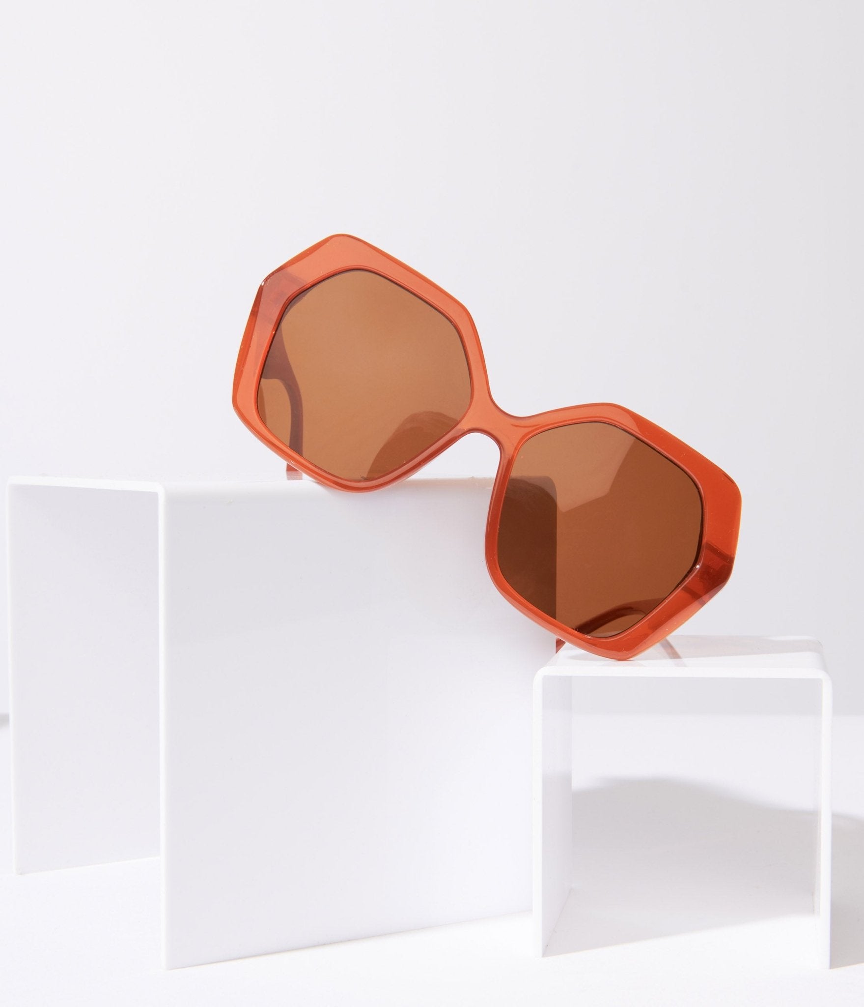 1970s Rust & Brown Tint Geometric Sunglasses