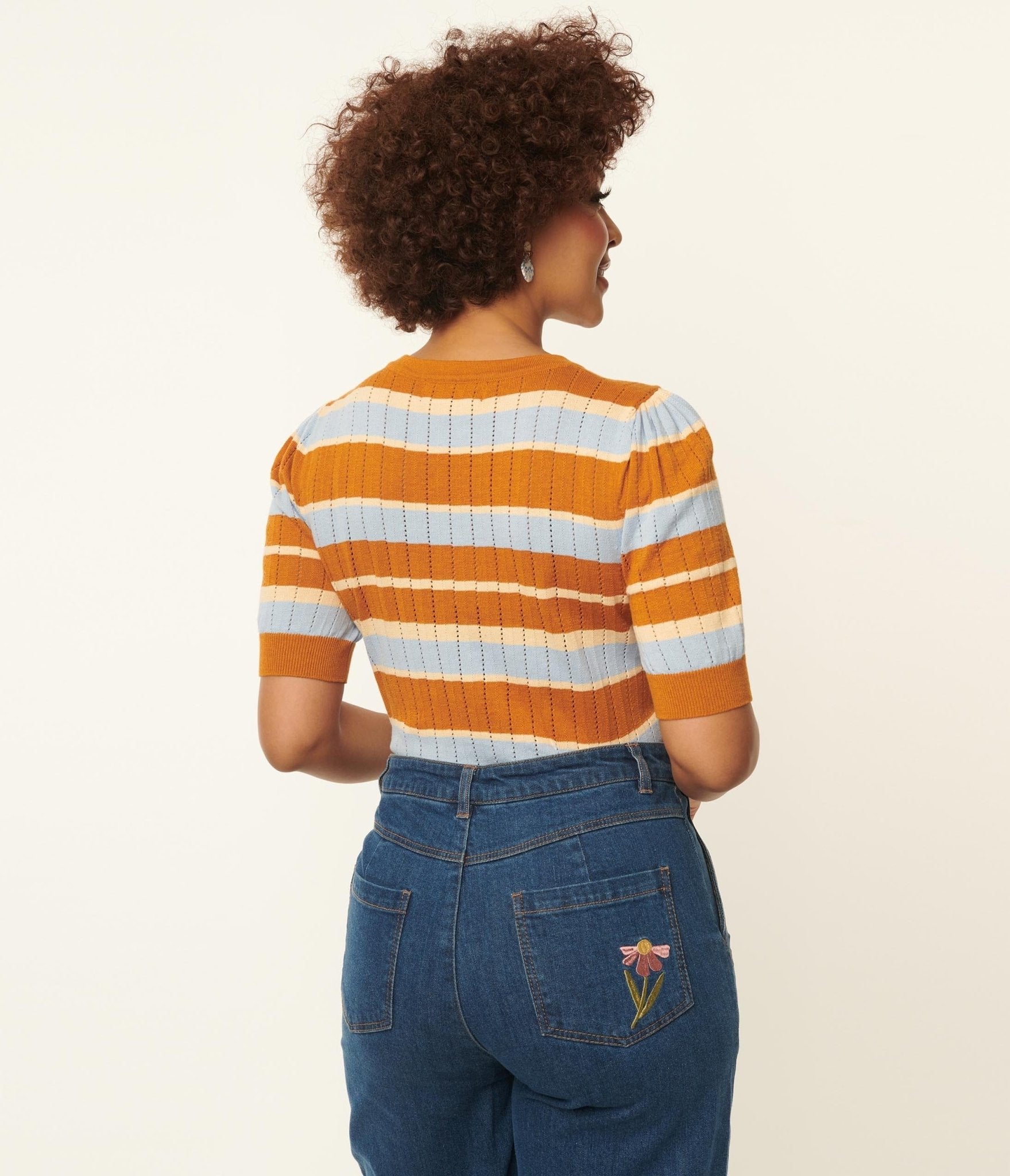 Light Blue & Saffron Stripe Knit Top