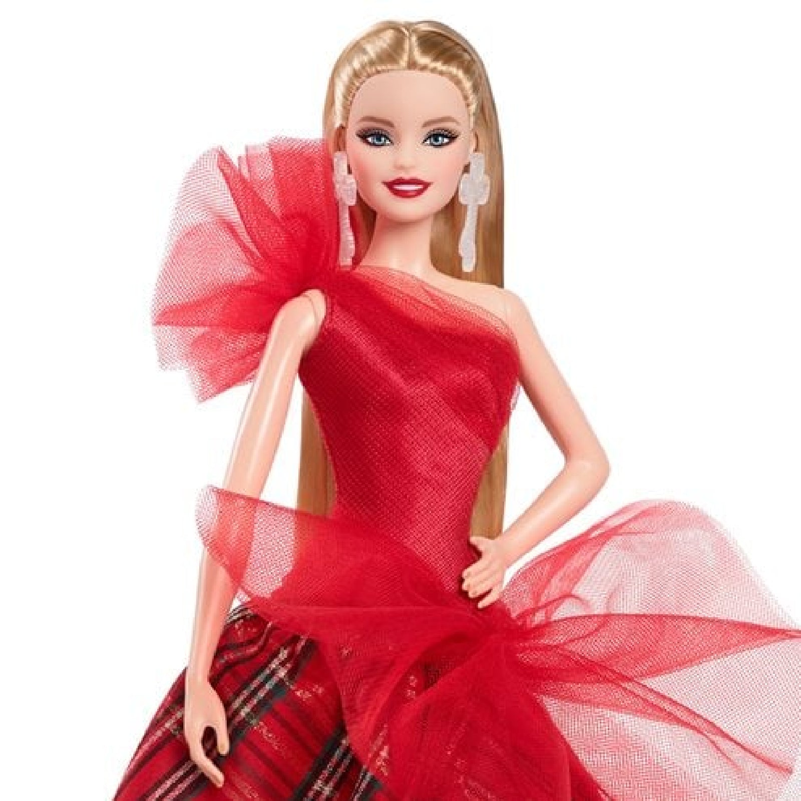 MATTEL HRM65 Barbie Signature Doll, 2024 Holiday Blonde Fashion Doll Wearing Gown with Plaid Skirt, Seasonal Collector Gift in Displayable Packaging