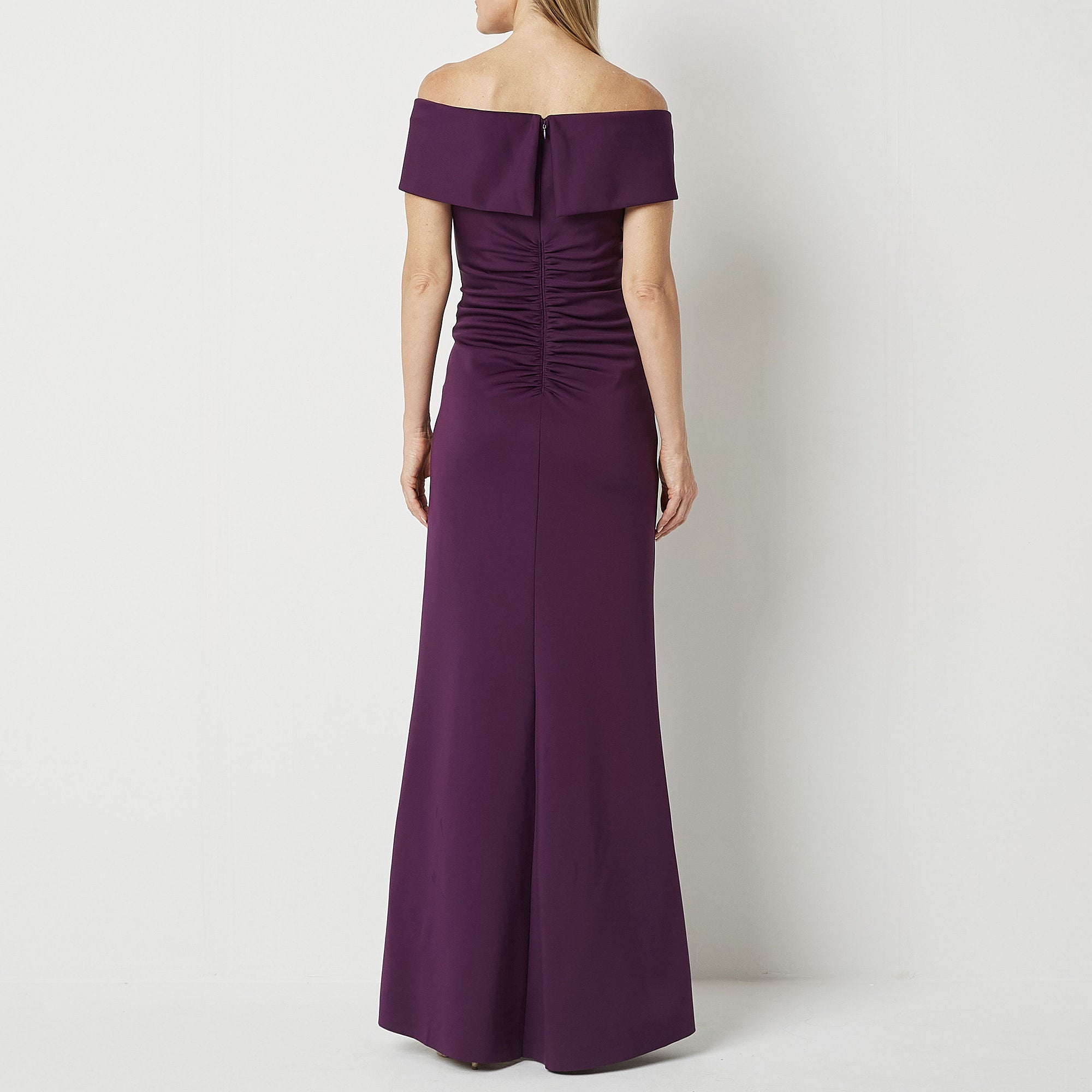 Dj Jaz Short Sleeve Off The Shoulder Evening Gown - PLUM 4