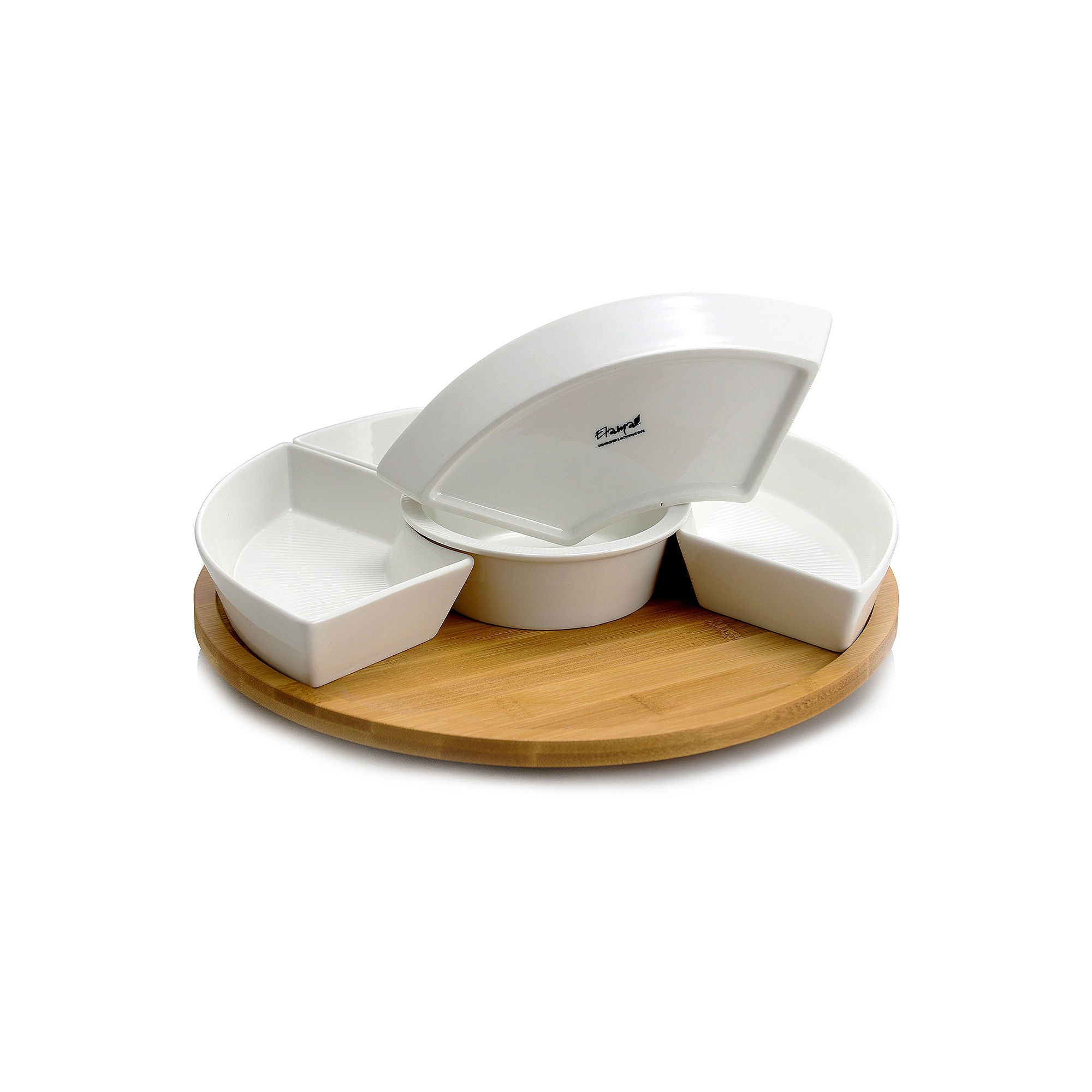 Elama Signature 12 1/4 Inch 6Pc Lazy Susan Appetizer And Condiment Server Set - WHITE ONE SIZE