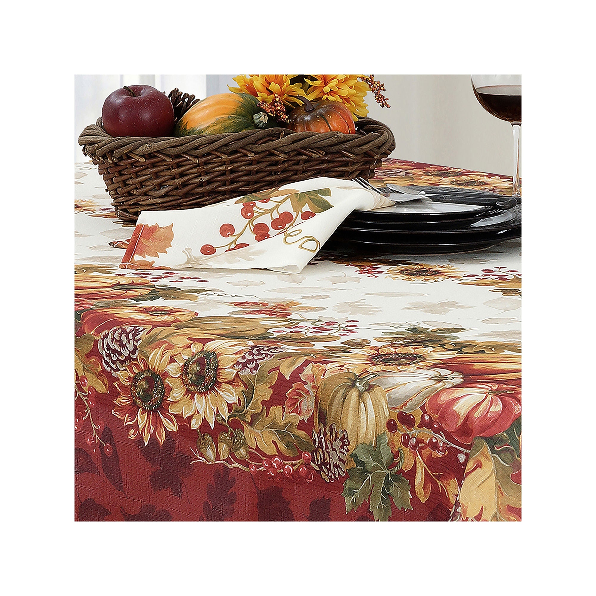 Elrene Home Fashions Swaying Leaves Border Tablecloth - MULTI ONE SIZE