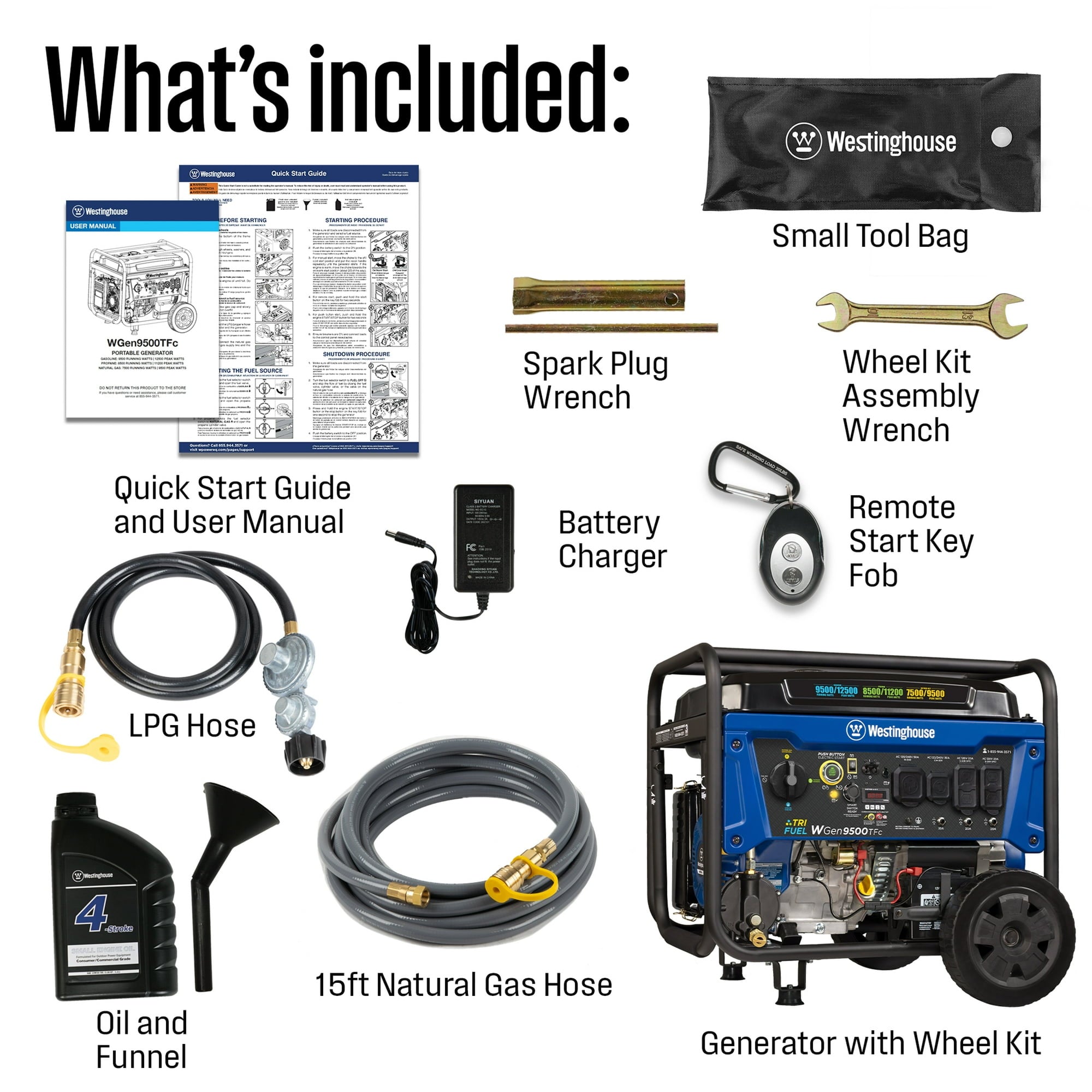 Westinghouse WGen9500TFc 12,500 Peak Watt Tri-Fuel Portable Generator, CO Sensor, Gas, Propane or Natural Gas