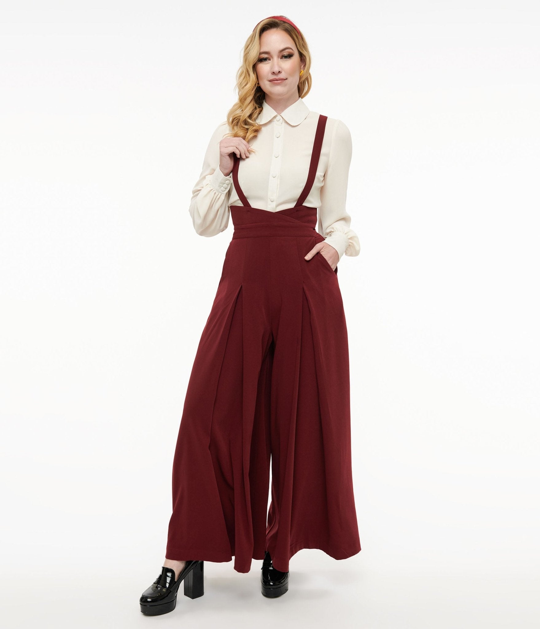 Voodoo Vixen 1950s Burgundy High Waist Suspender Pants