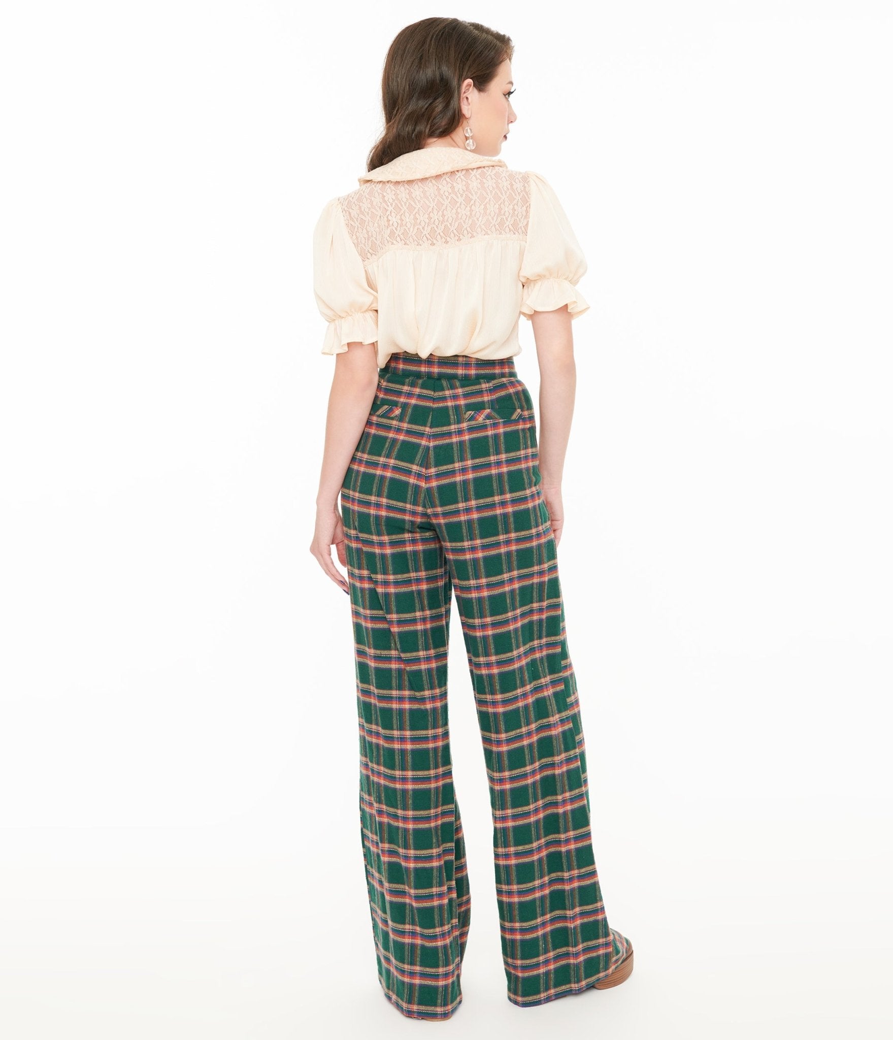 Smak Parlour 1960s Green & Red Plaid Wide Leg Trousers