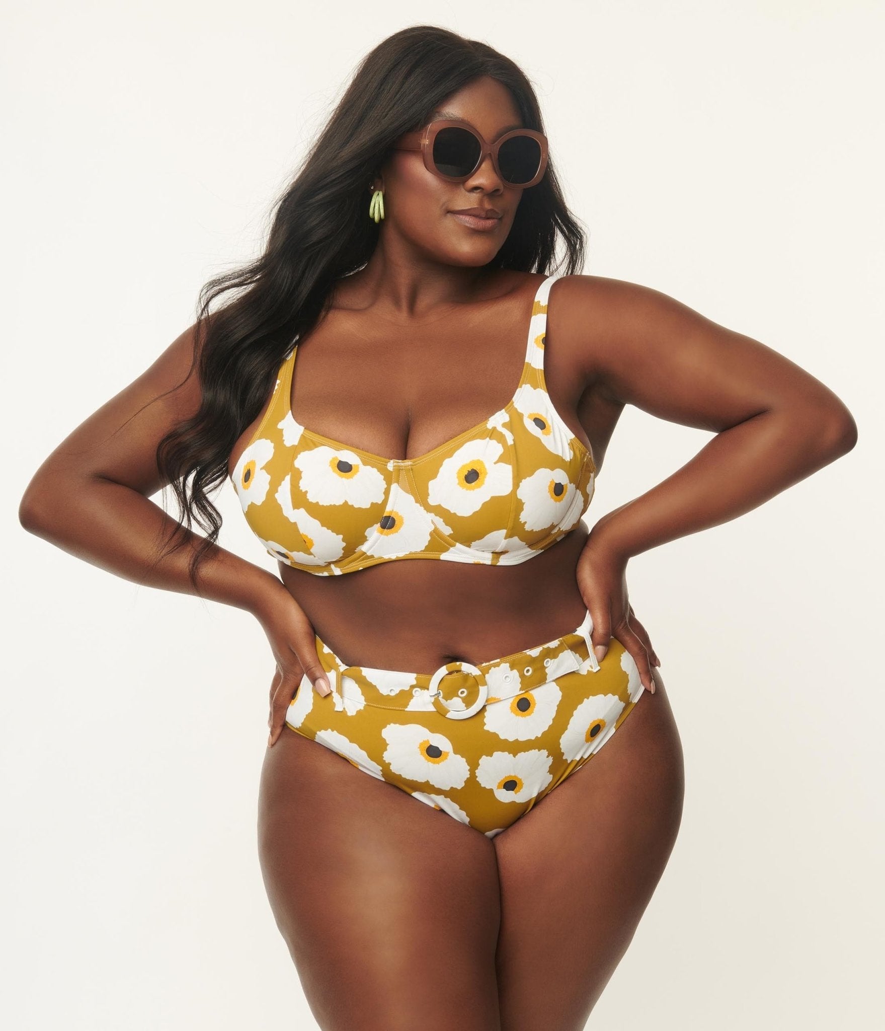 Kingdom & State Plus Size Olive & White Poppy Swim Bottoms