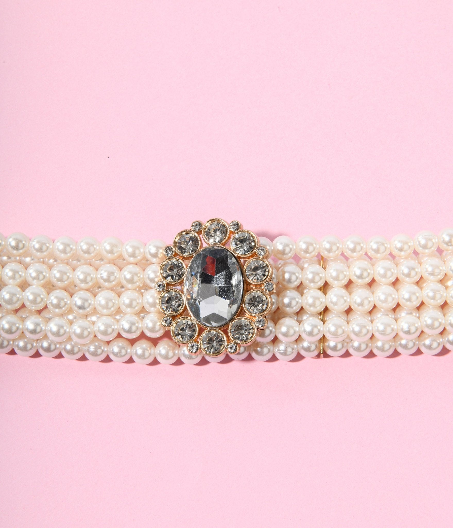 Faux Pearl & Rhinestone Buckle Cinch Belt