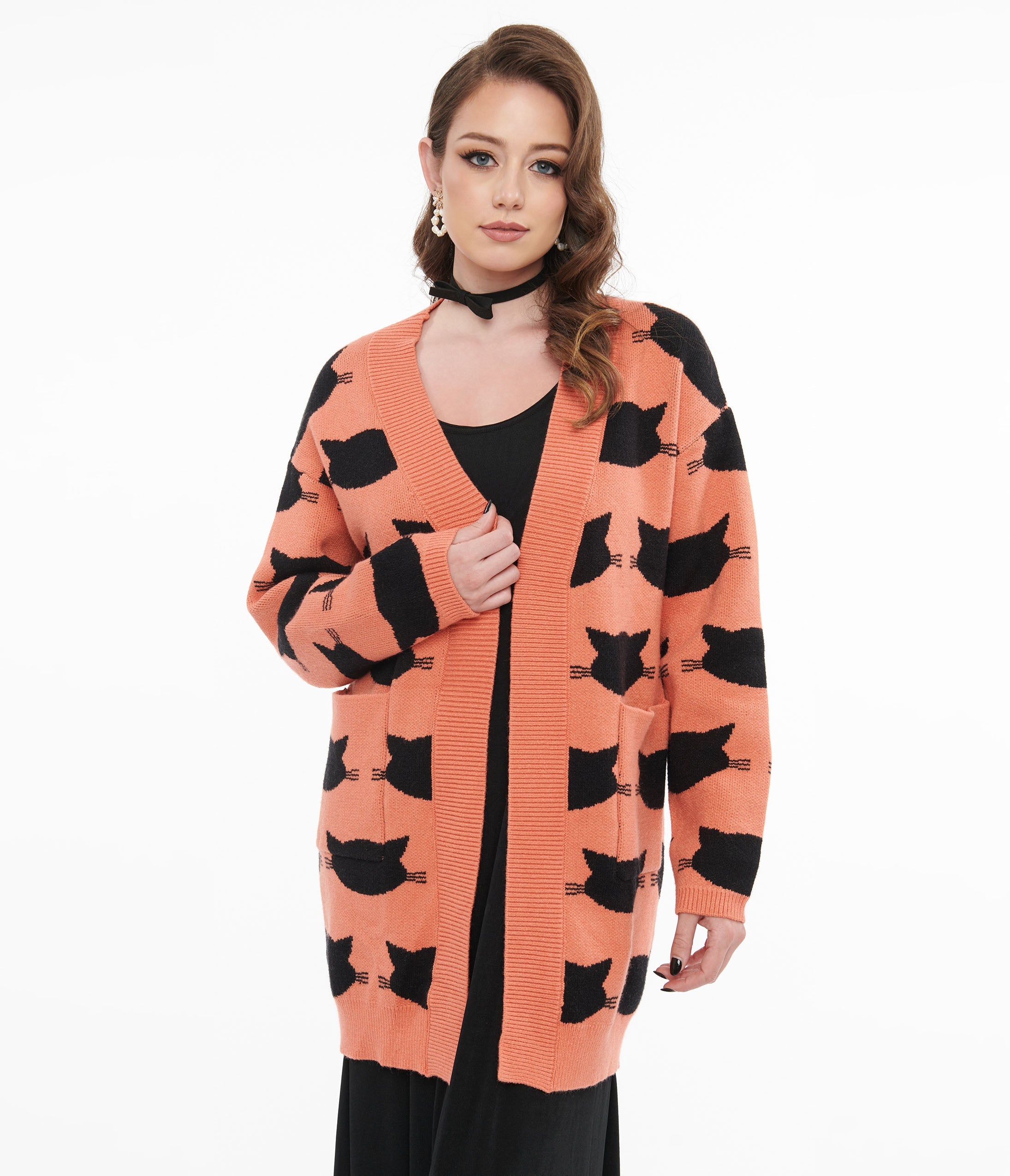 Magnolia Place Orange & Black Cat Cardigan