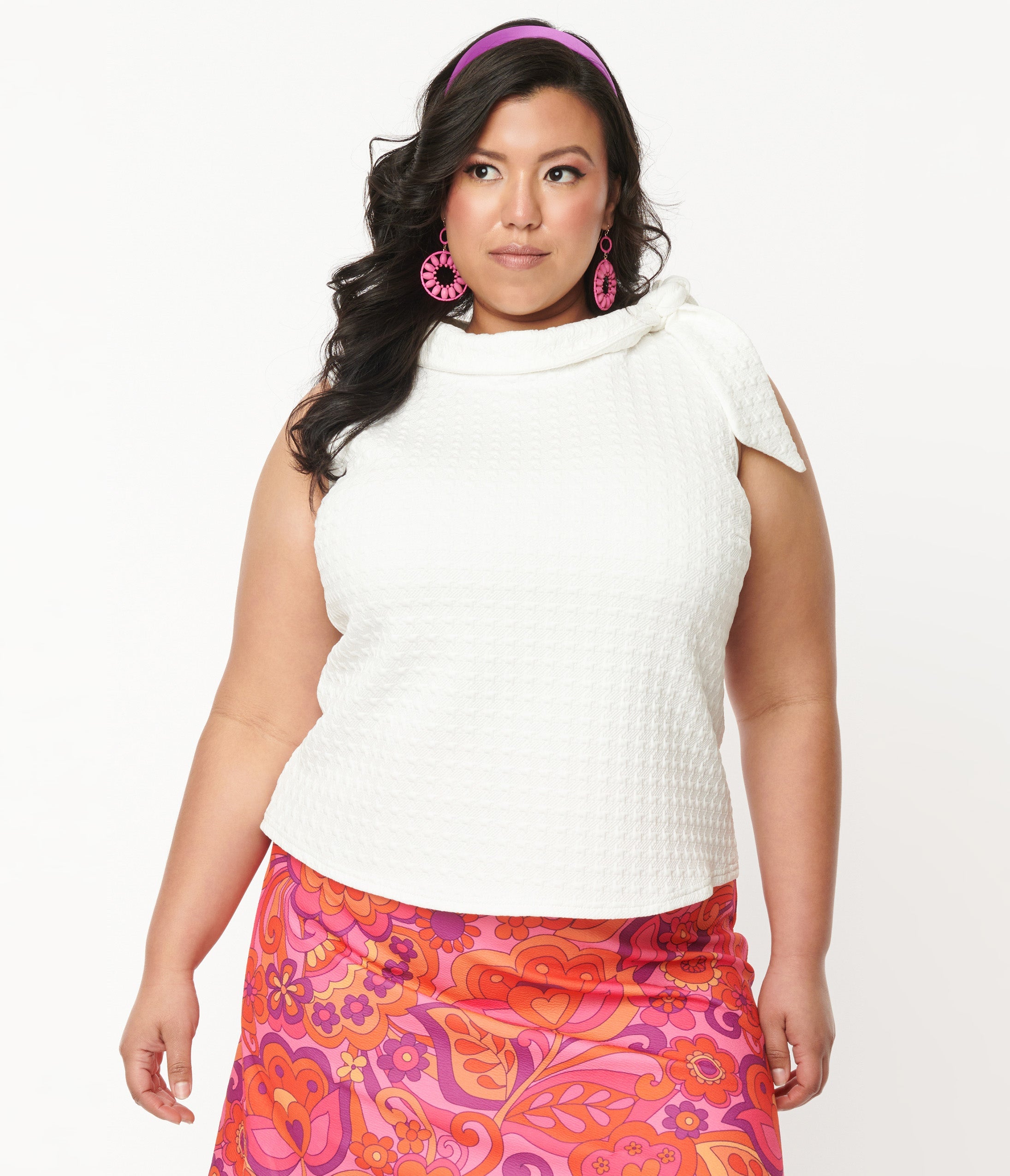 Smak Parlour Plus Size White Cowl Neck Tie Blouse