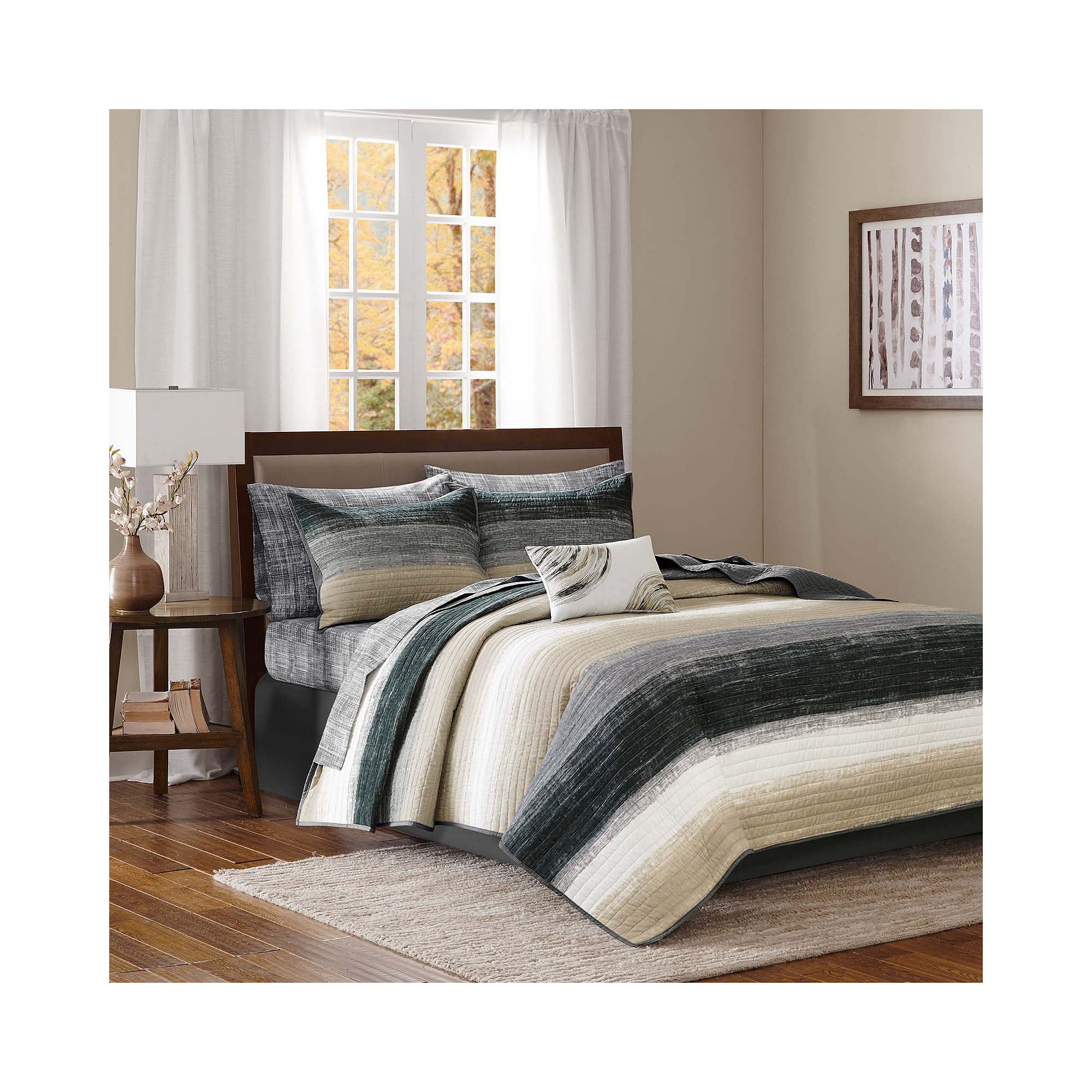 Madison Park Essentials Barret 6-Pc Quilt Set With Cotton Bed Sheets - TAUPE ONE SIZE