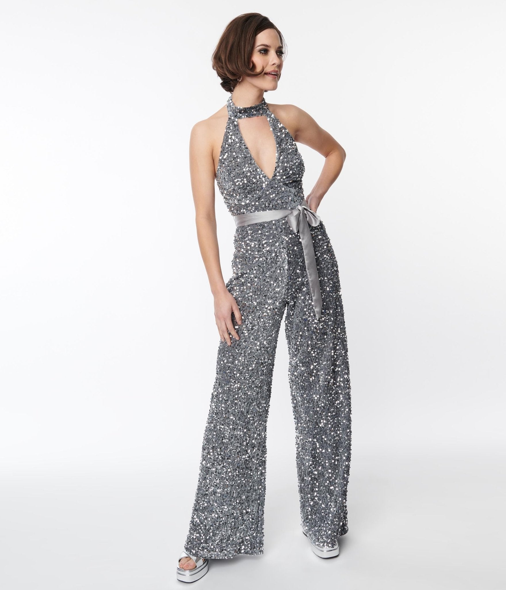 Smak Parlour Silver Sequin Glamour Goddess Jumpsuit