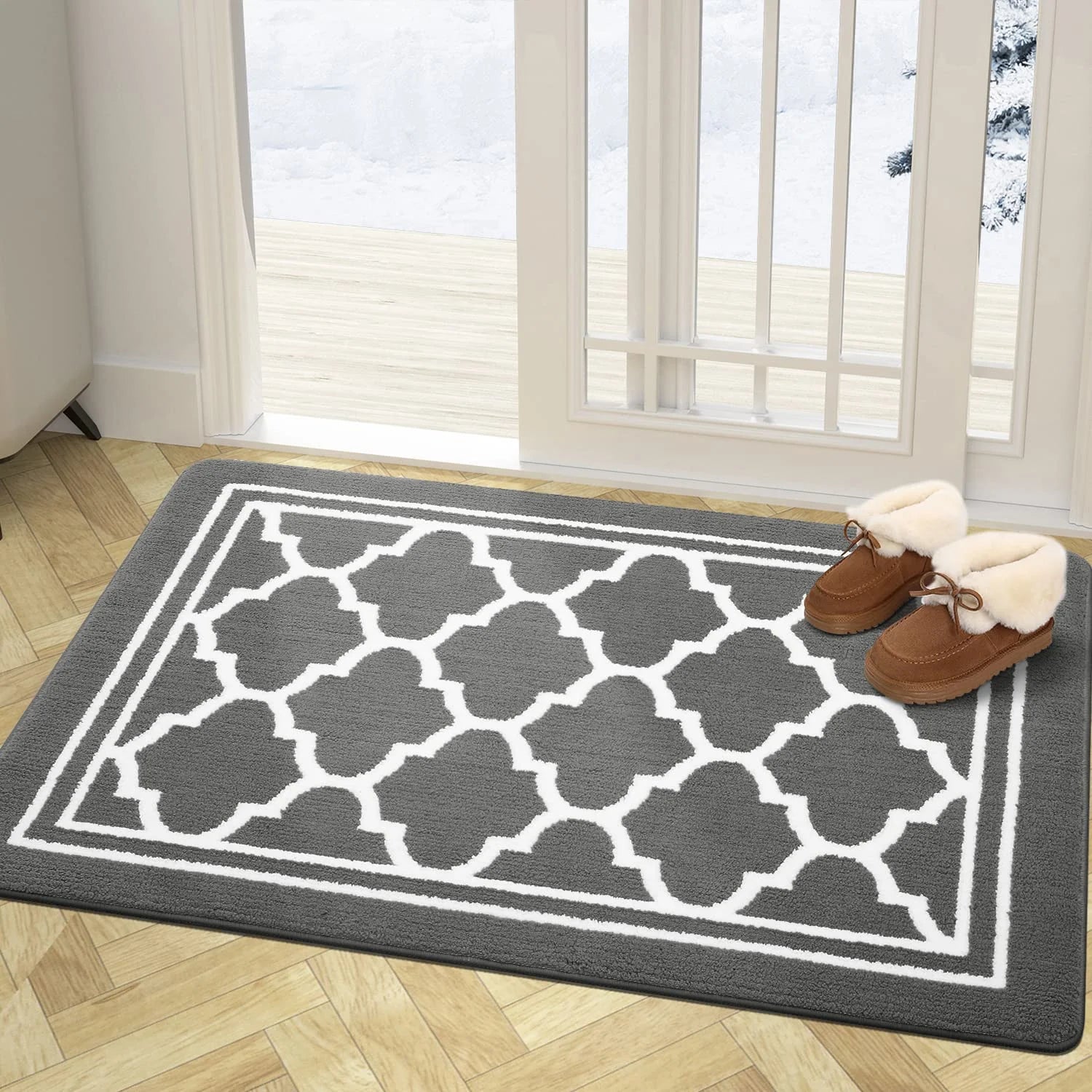 Buganda Door Mats Indoor, 32''x48'', Water Absorbent Low Profile Anti-Slip Front Door Mat, Gray