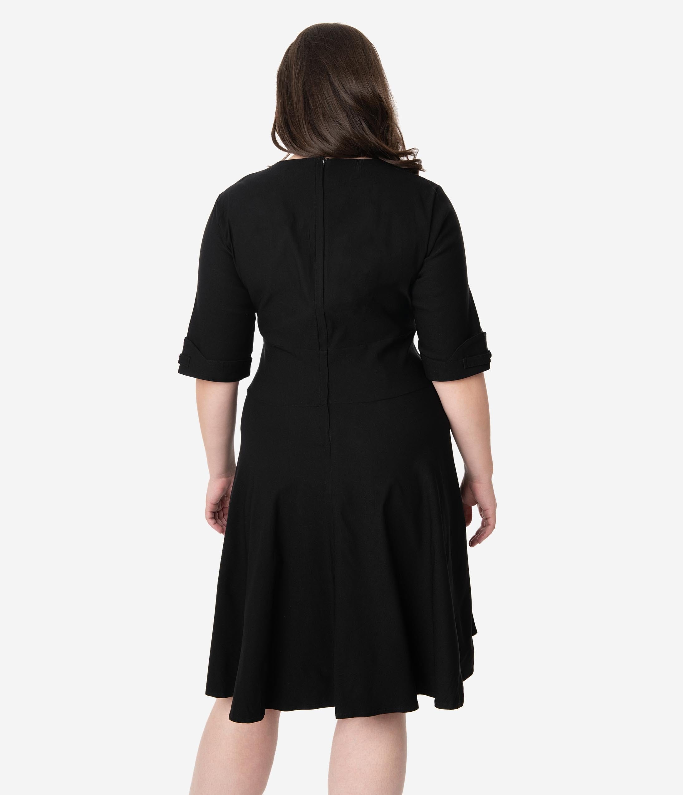 Unique Vintage Plus Size 1950s Black Delores Fit & Flare Dress