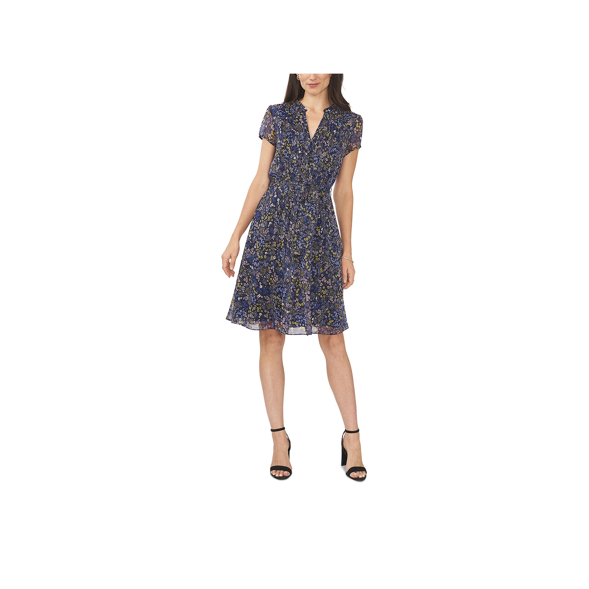 Msk Womens Floral A-Line Dress - DENIM YELLOW 18