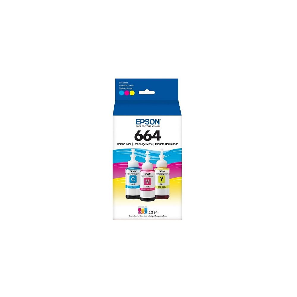 Epson T664520-S 664 Single Ink Bottles - Cyan, Magenta,Yellow 3pk