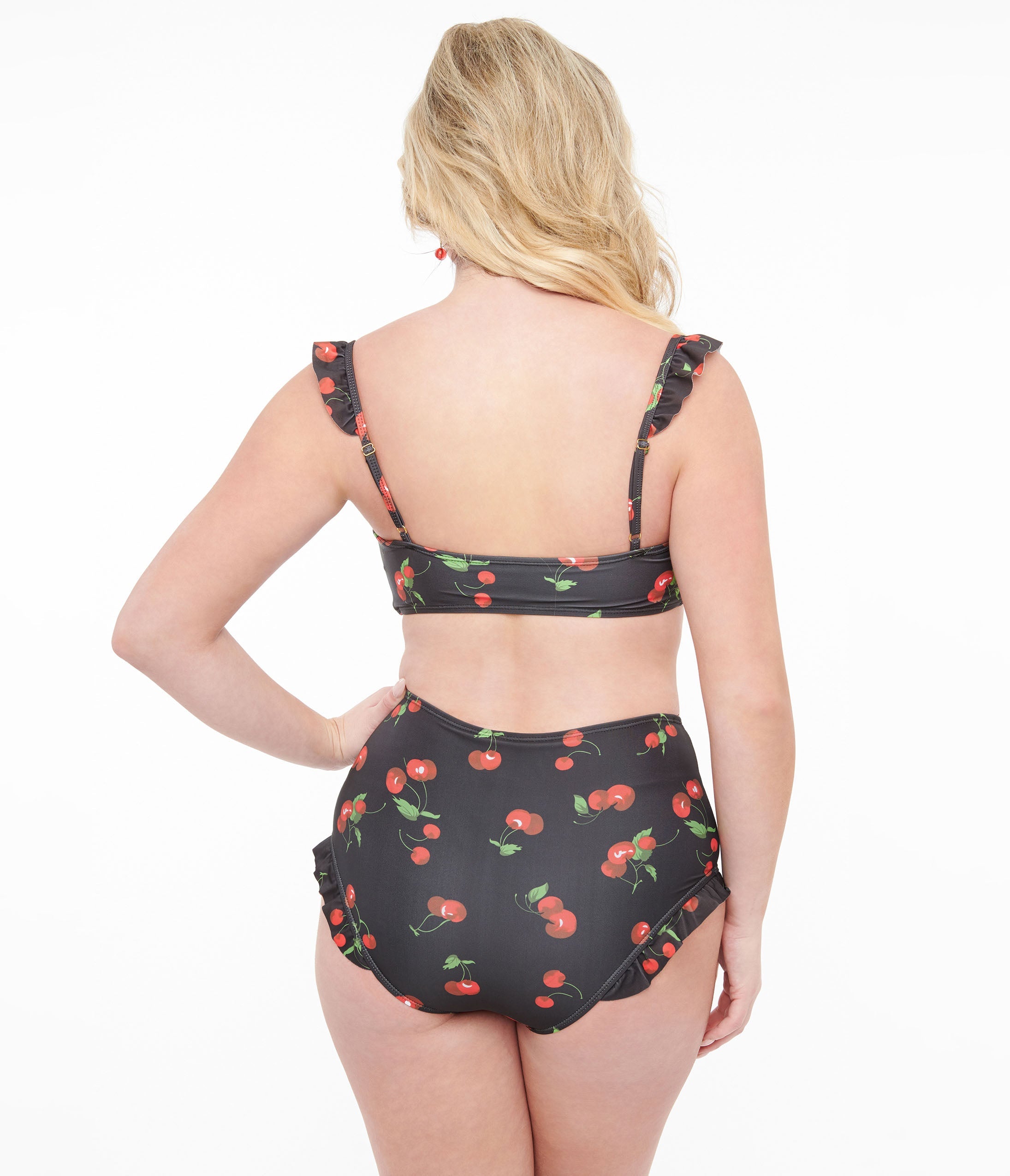 Black & Cherry Print Two Piece Swim Set