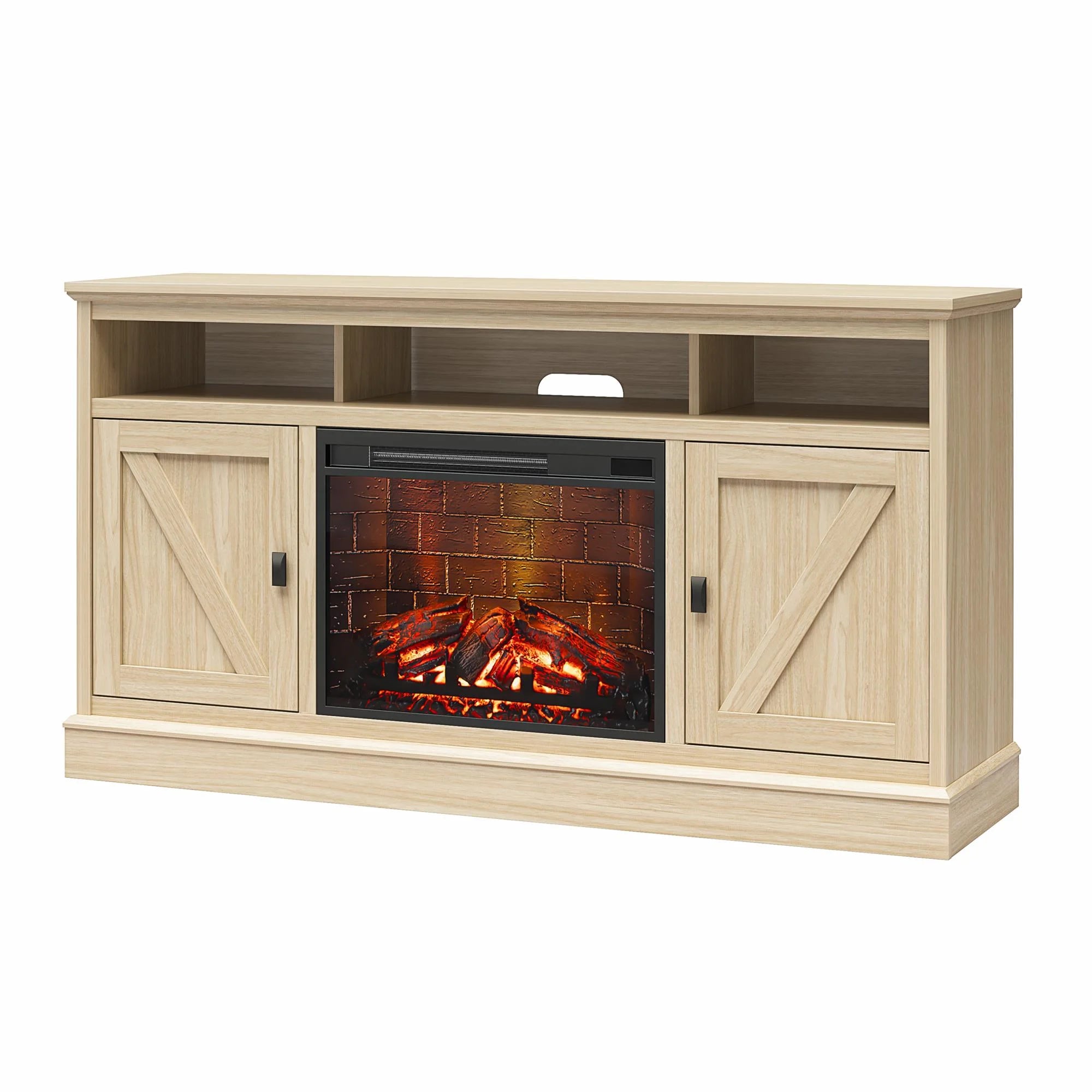 Ameriwood Home 1674947WCOM Ashton Lane Fireplace TV Stand, Spring Pine