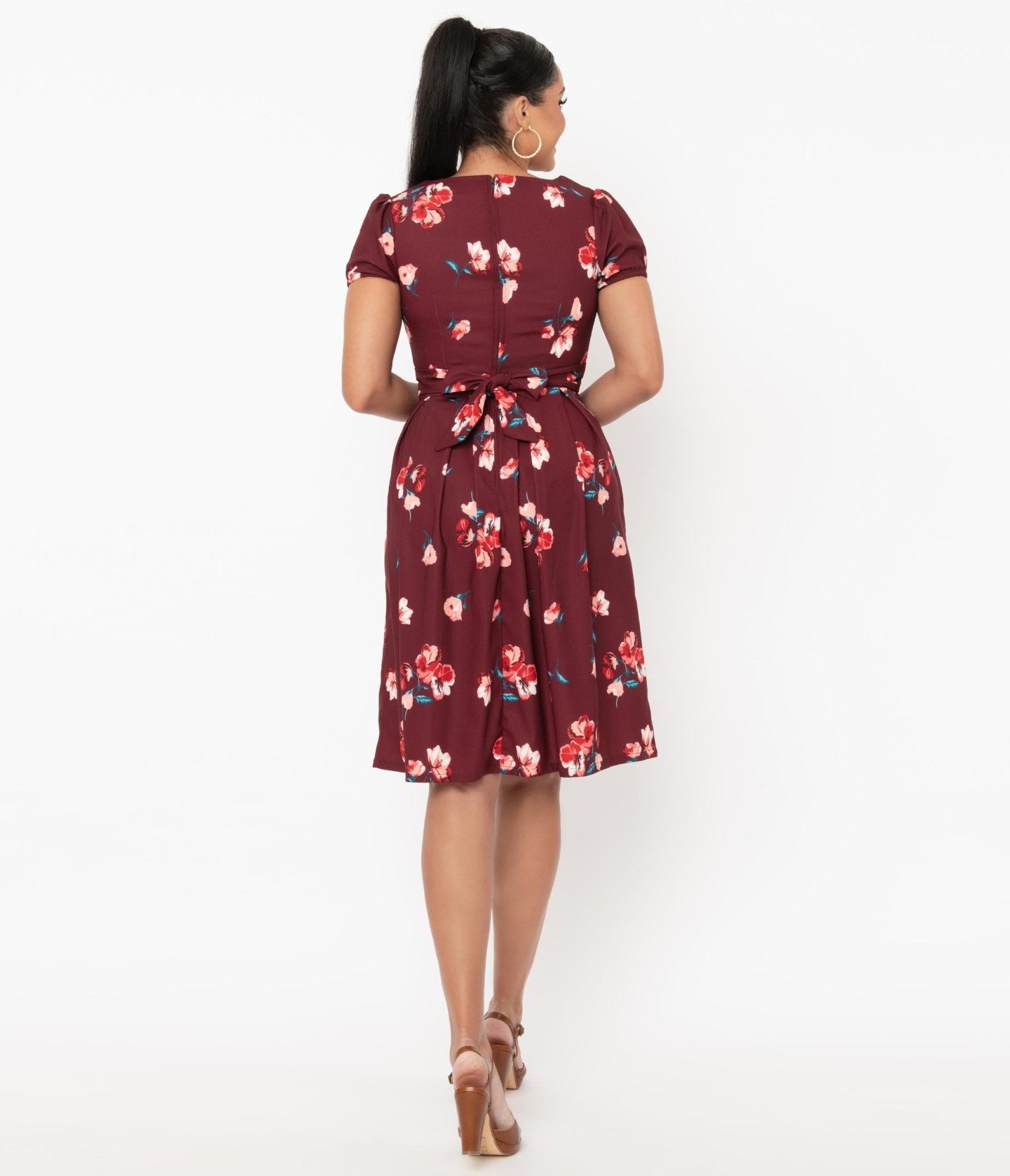 Burgundy & Pink Floral Tilly Swing Dress