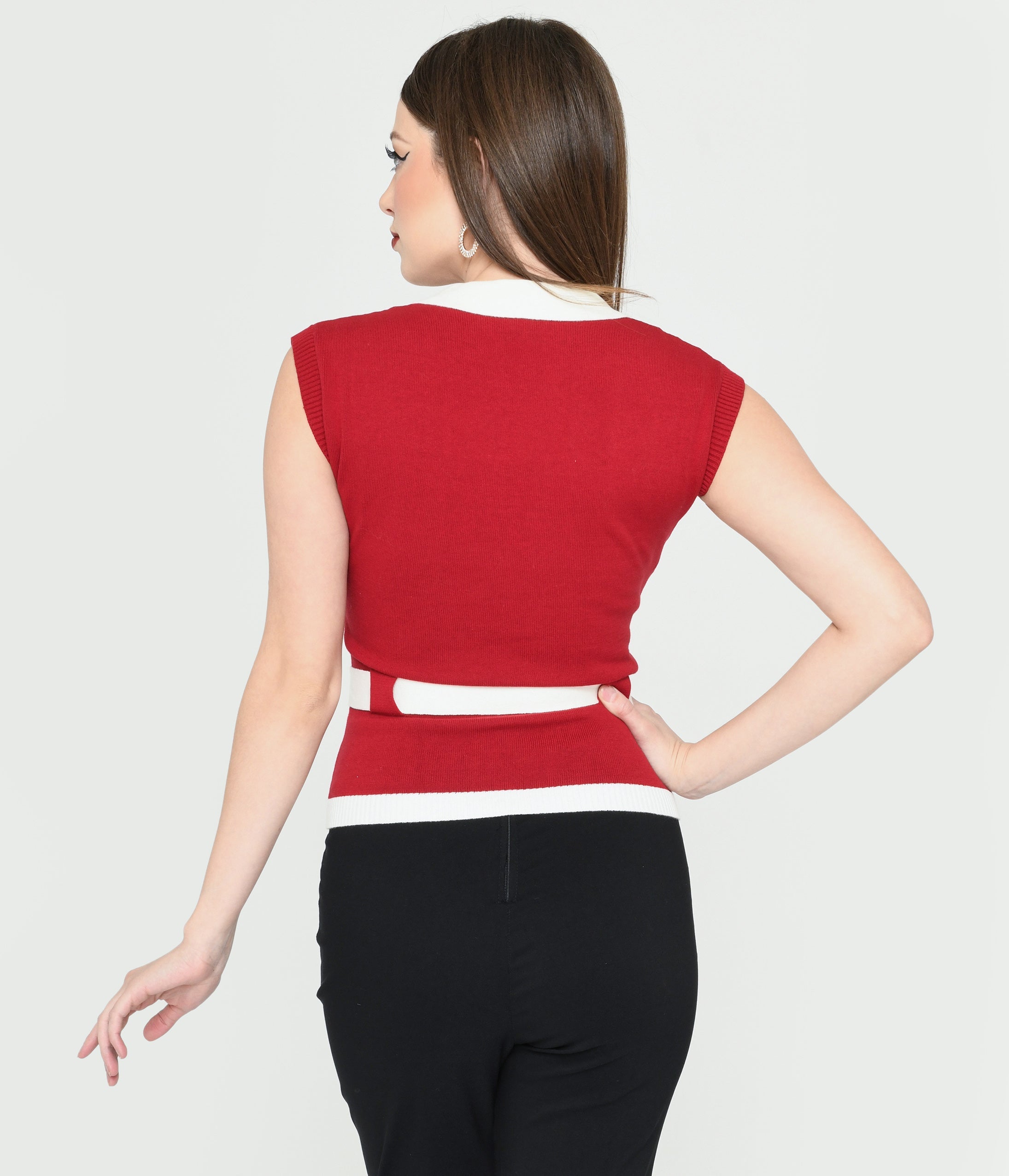 Collectif Burgundy & White Belted Norma Knit Top