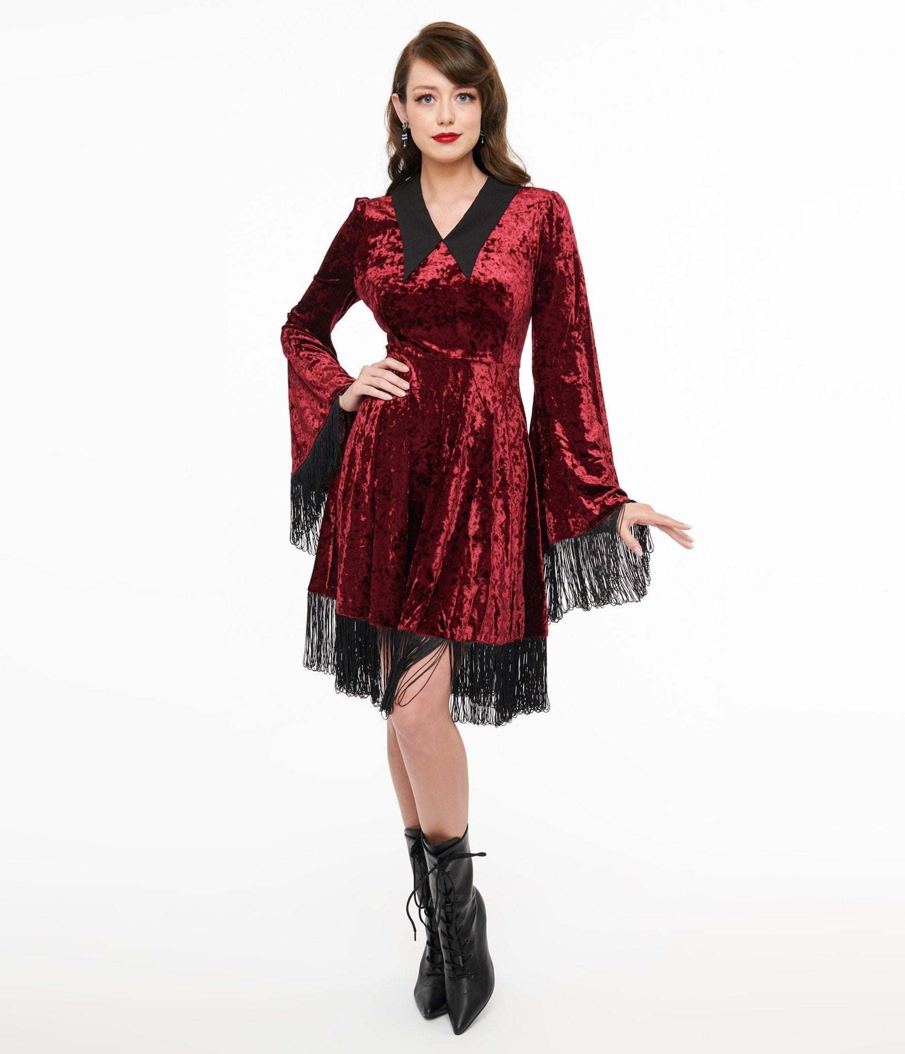 Lively Ghosts Red Velvet Fringe Moon Dress