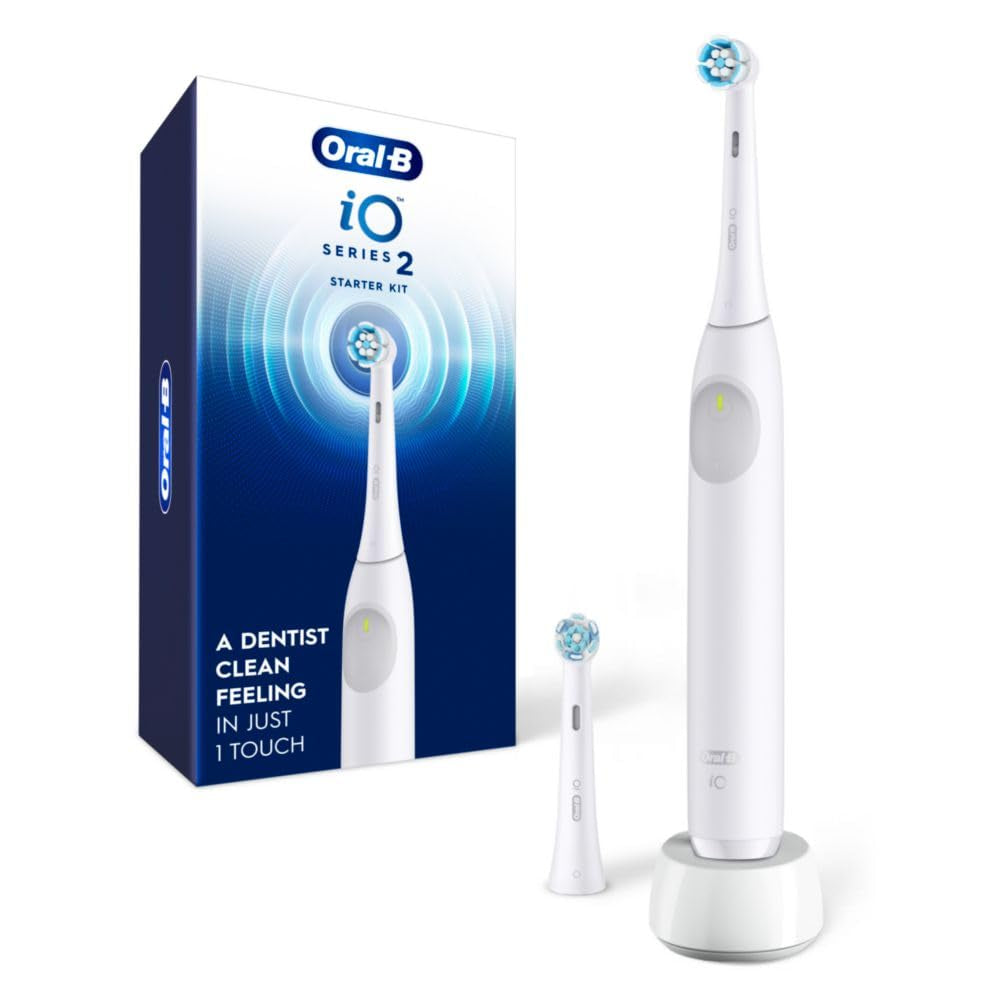 Oral-B iO Series 2 Rechargeable Electric Powered Toothbrush Starter Kit, Pure White with 2 Brush Heads