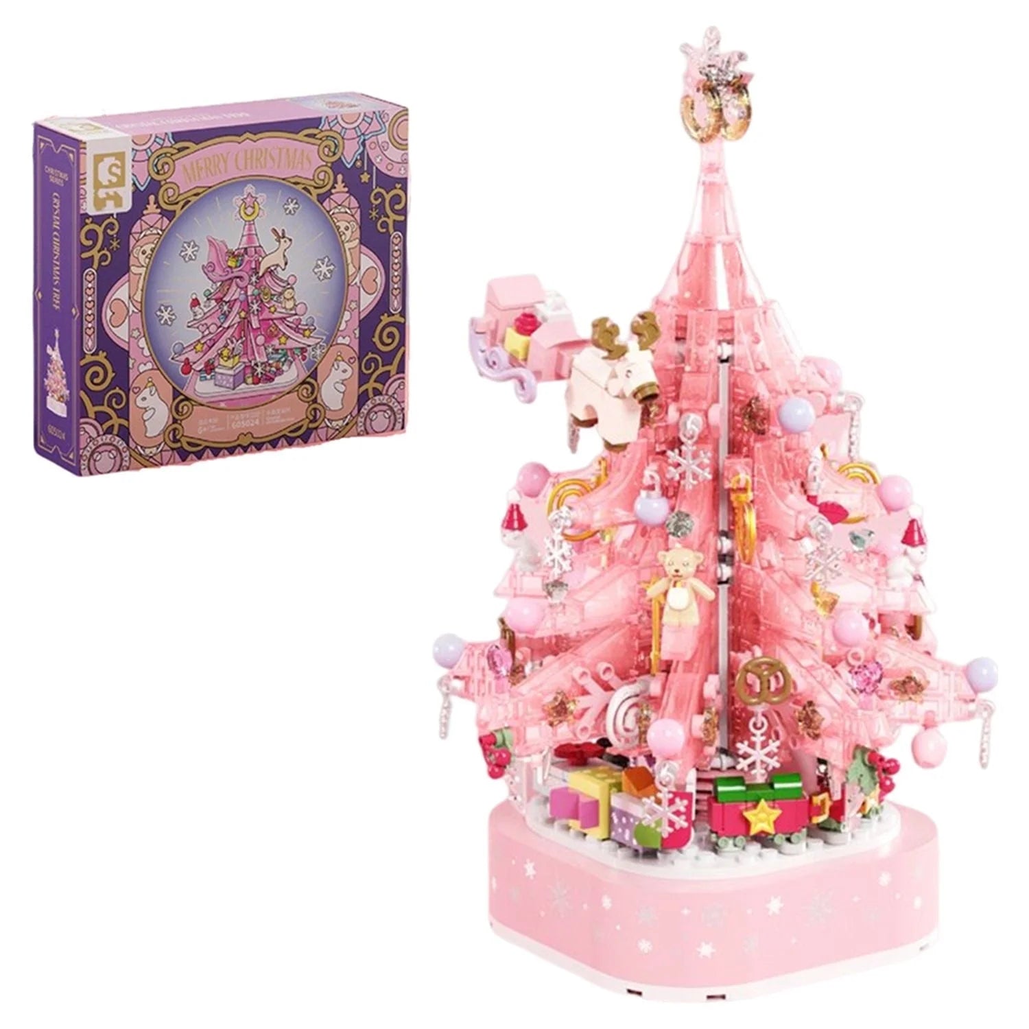 Phenas BB-PGB1368-4 Pink Christmas Tree Building Blocks Toy Kit -675 Pieces
