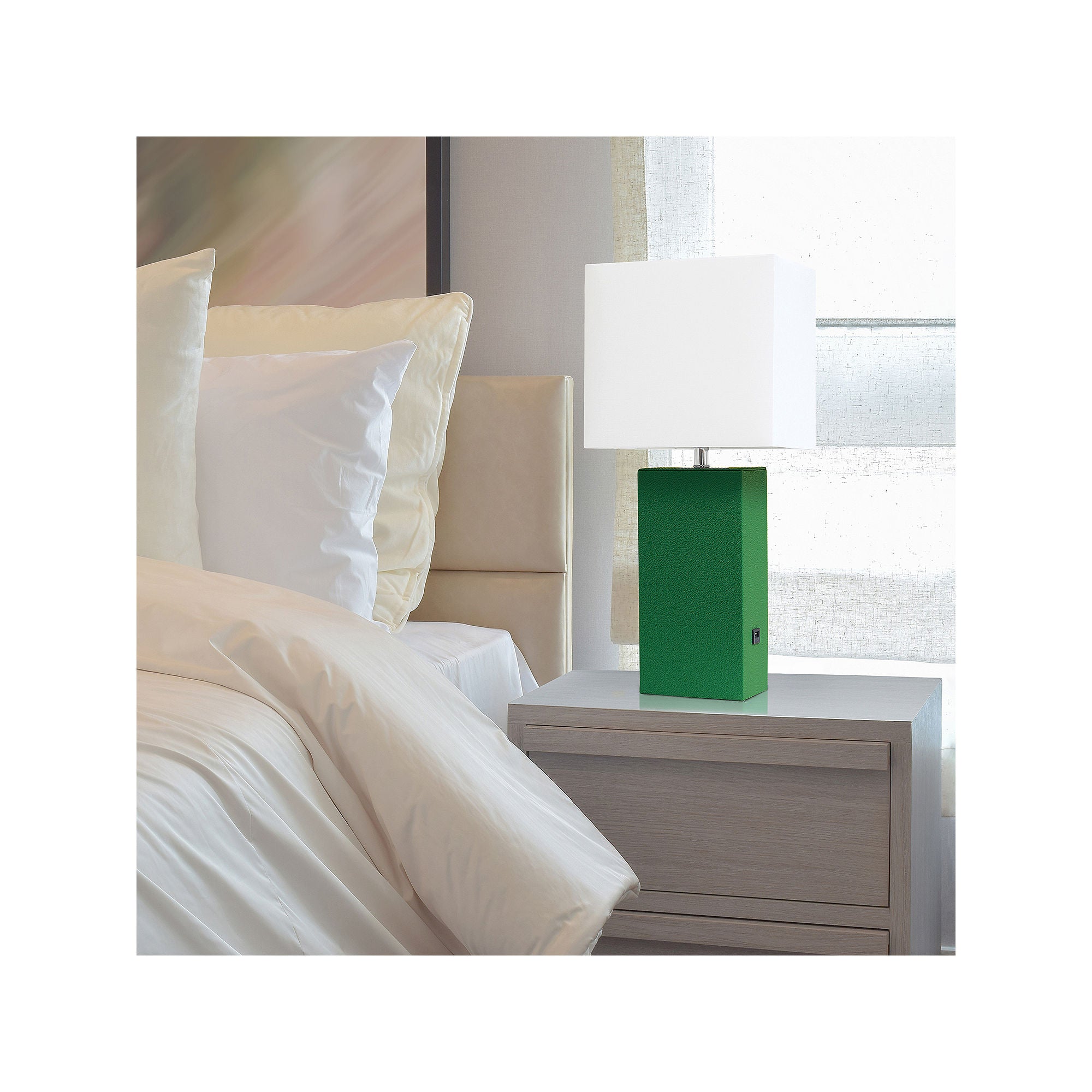 Asstd National Brand Modern Leather Table Lamp With Usb - GREEN ONE SIZE