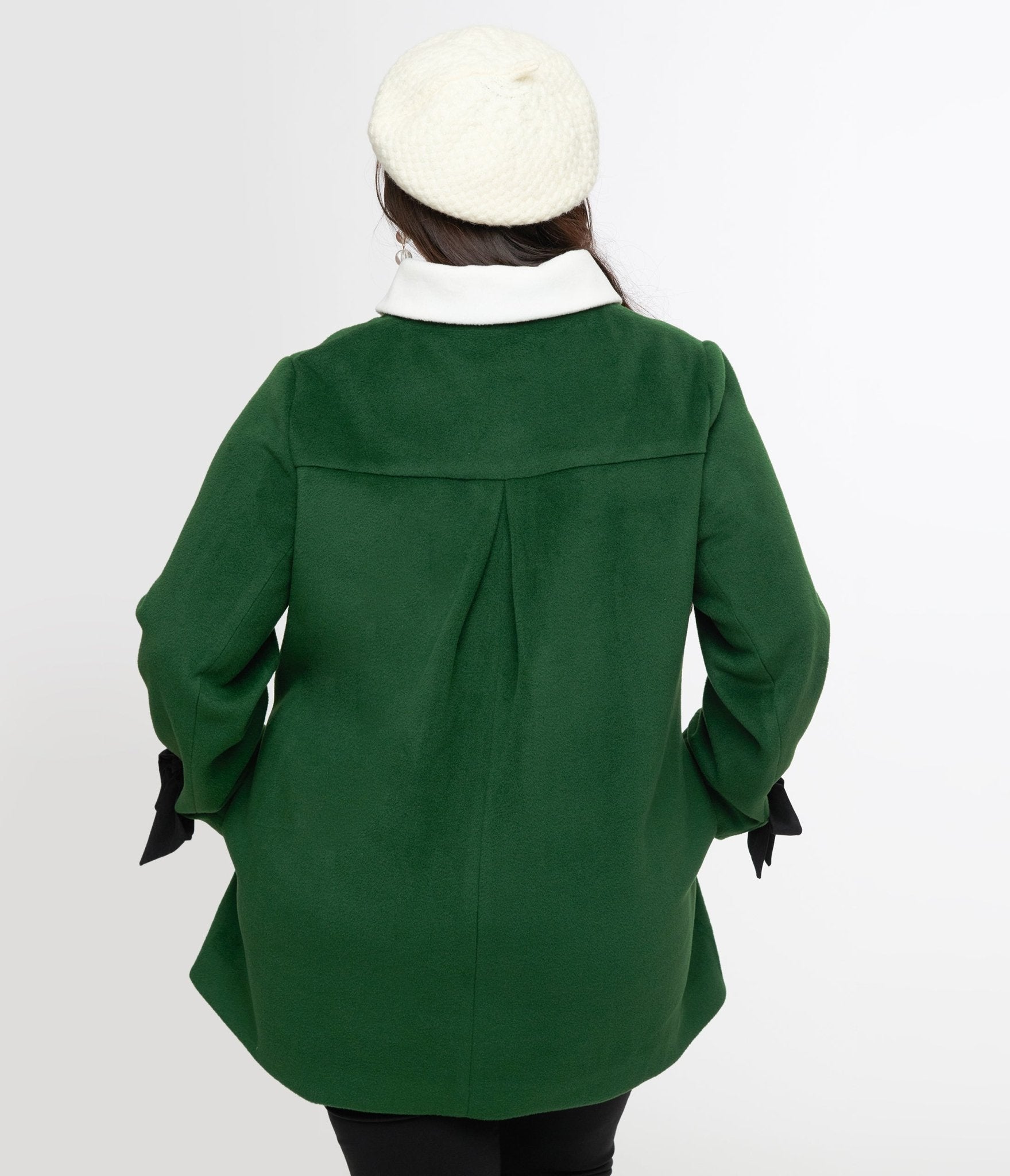 Smak Parlour Plus Size 1960s Green & Black Bows Topper Coat