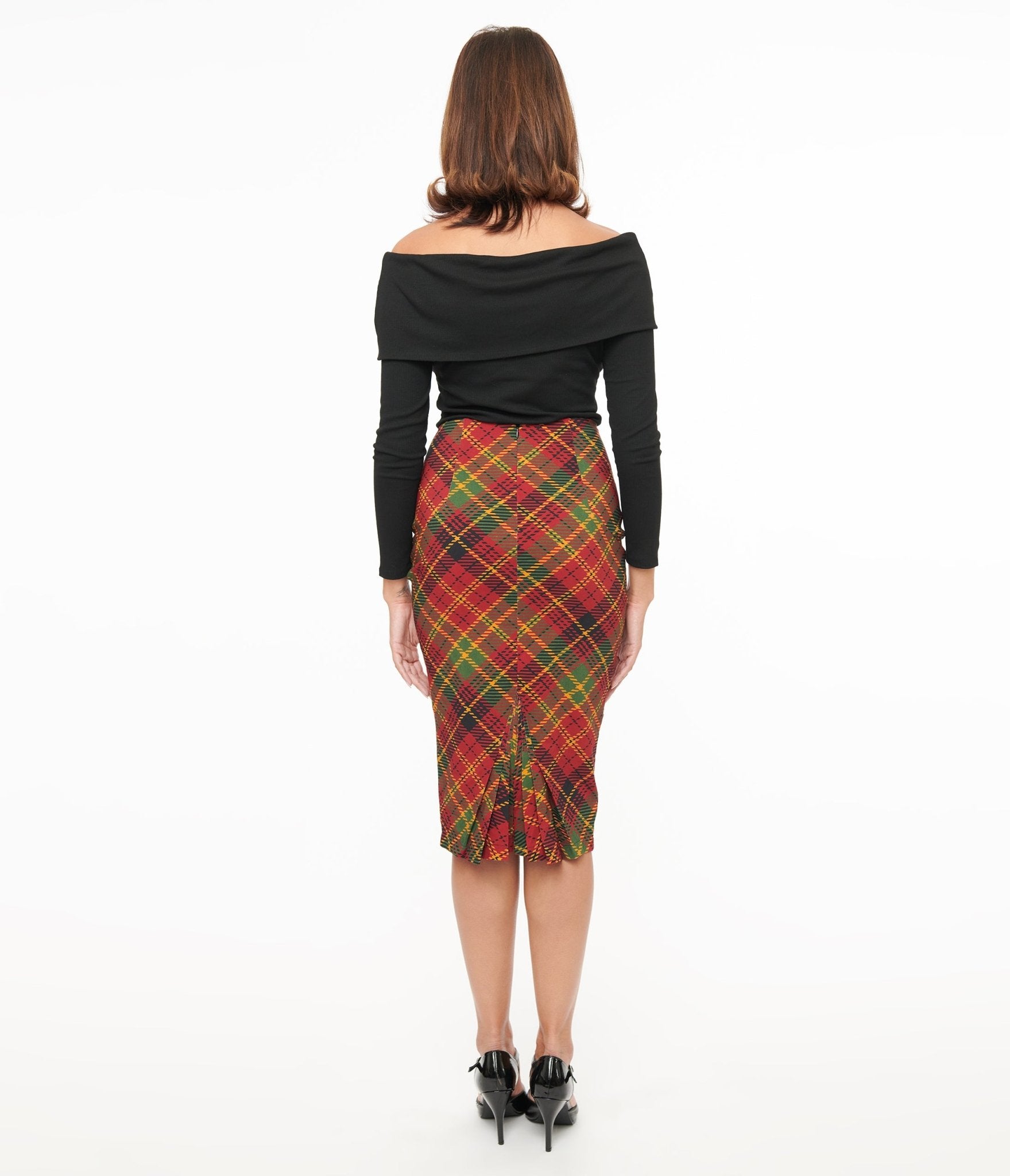 Unique Vintage 1950s Burnt Orange & Green Plaid Tracy Pencil Skirt