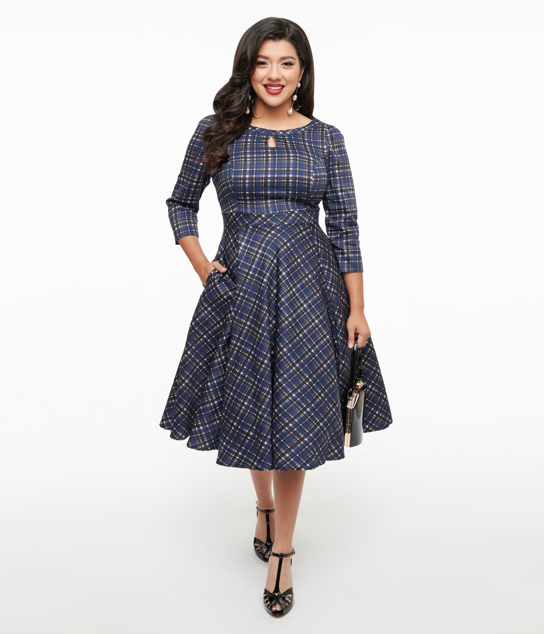 1950s Navy Plaid Anna Swing Dress