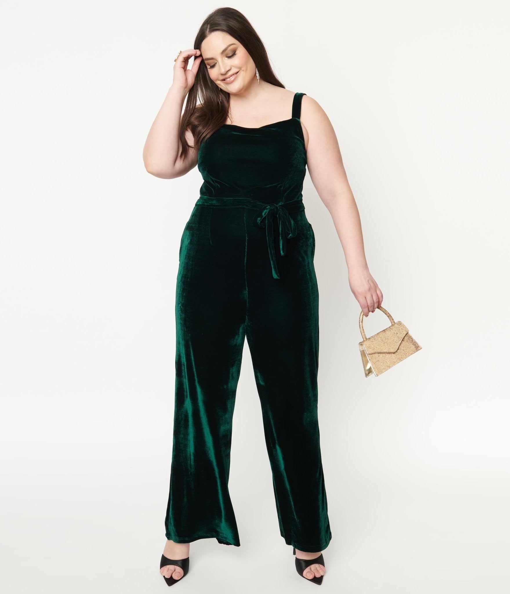 Collectif Plus Size Emerald Velvet Joan Jumpsuit