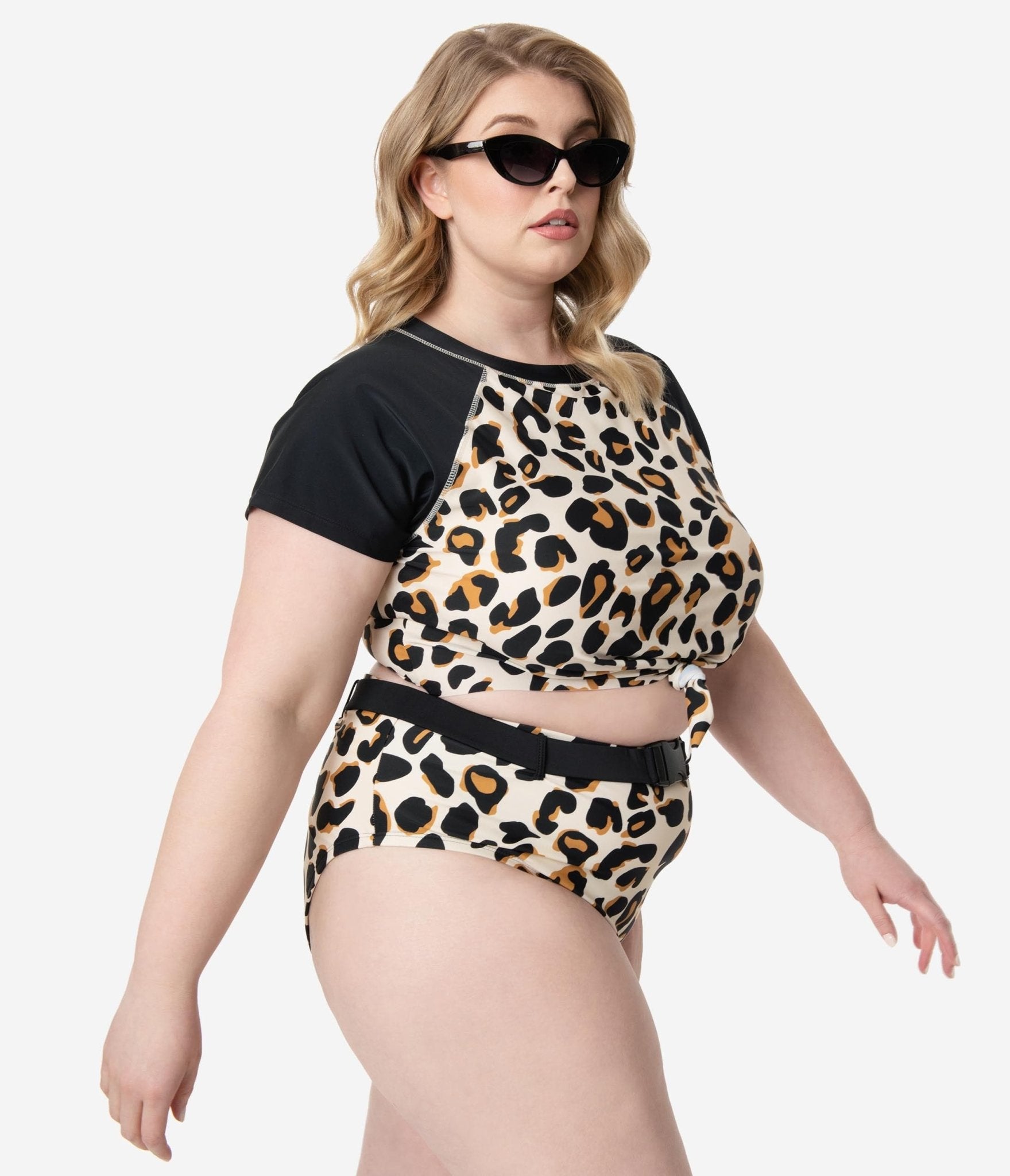 Plus Size Leopard Print Belted Swim Bottom