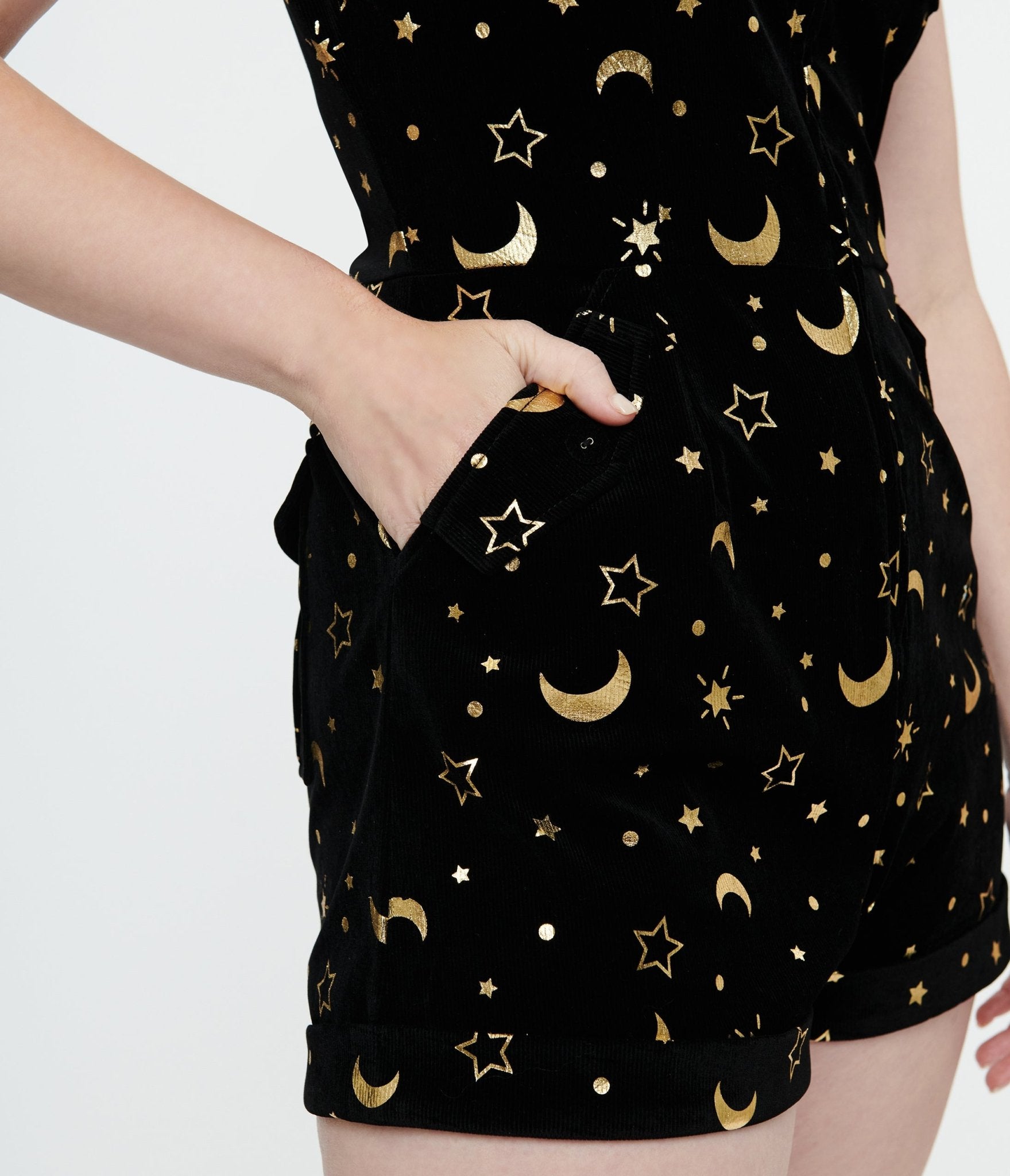 Unique Vintage 1960s Black & Gold Moon Print Mia Romper