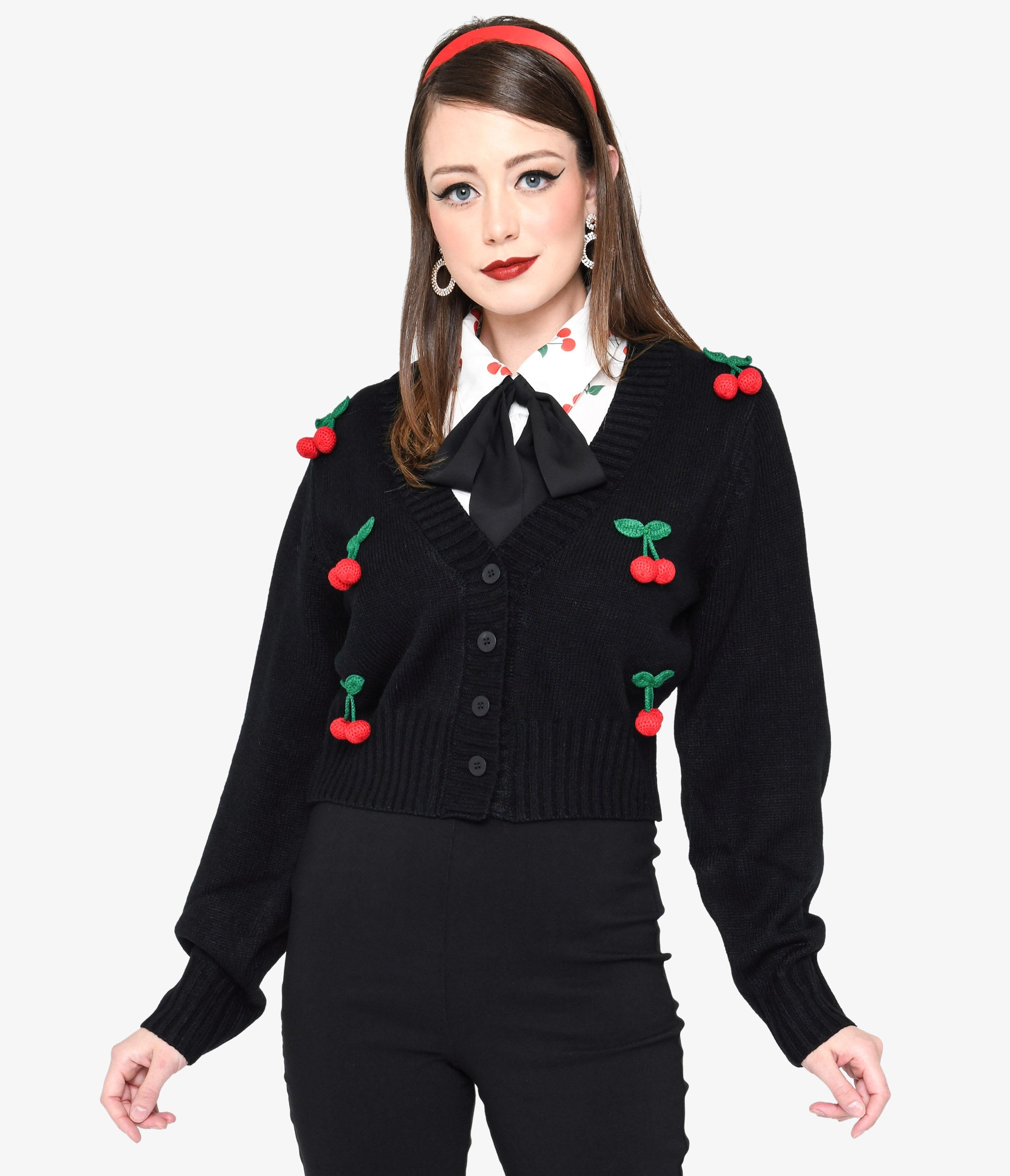 Smak Parlour Black Cherries Cropped Knit Cardigan