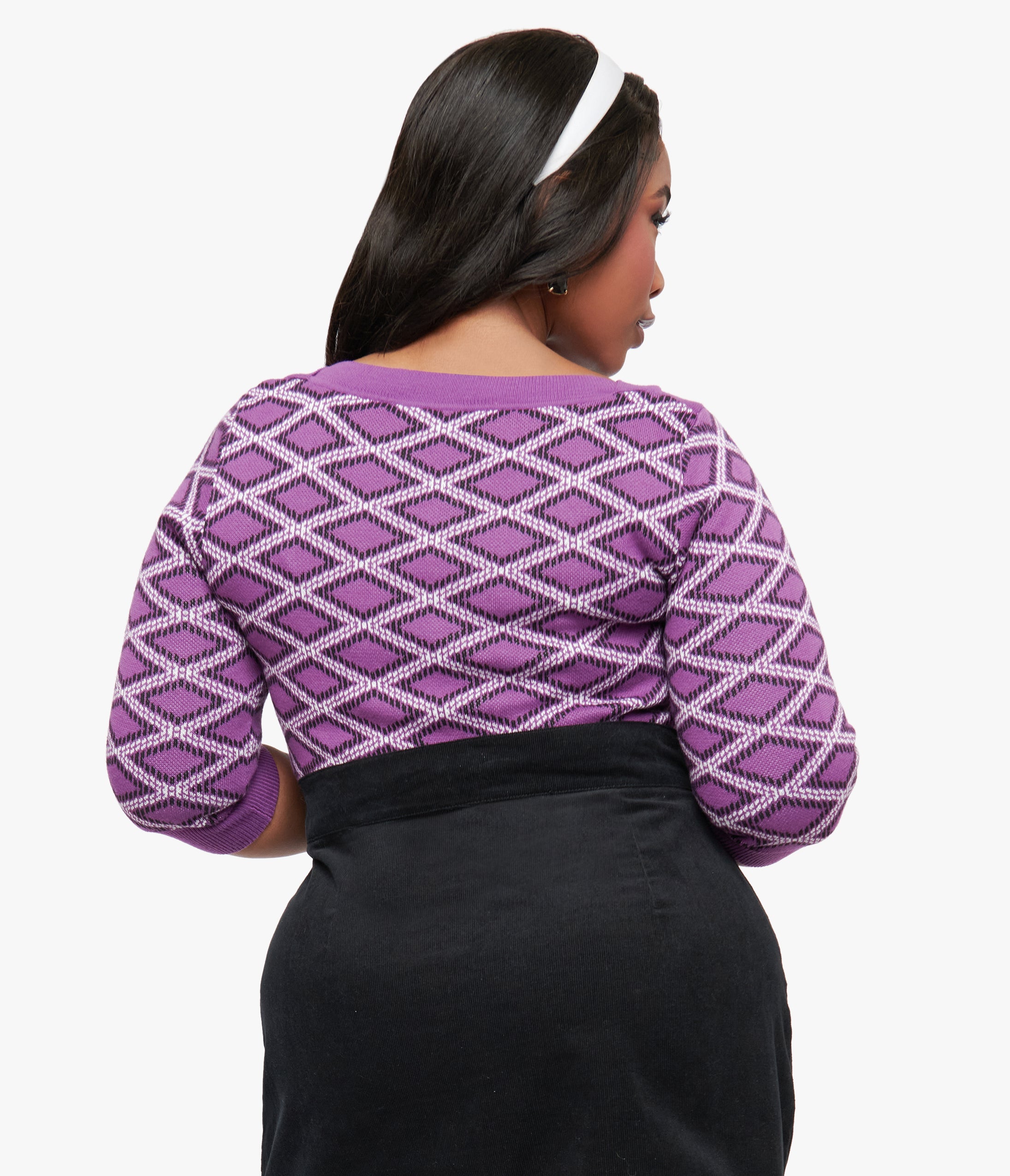 Smak Parlour Plus Size Purple Plaid & Black Cat Sweater