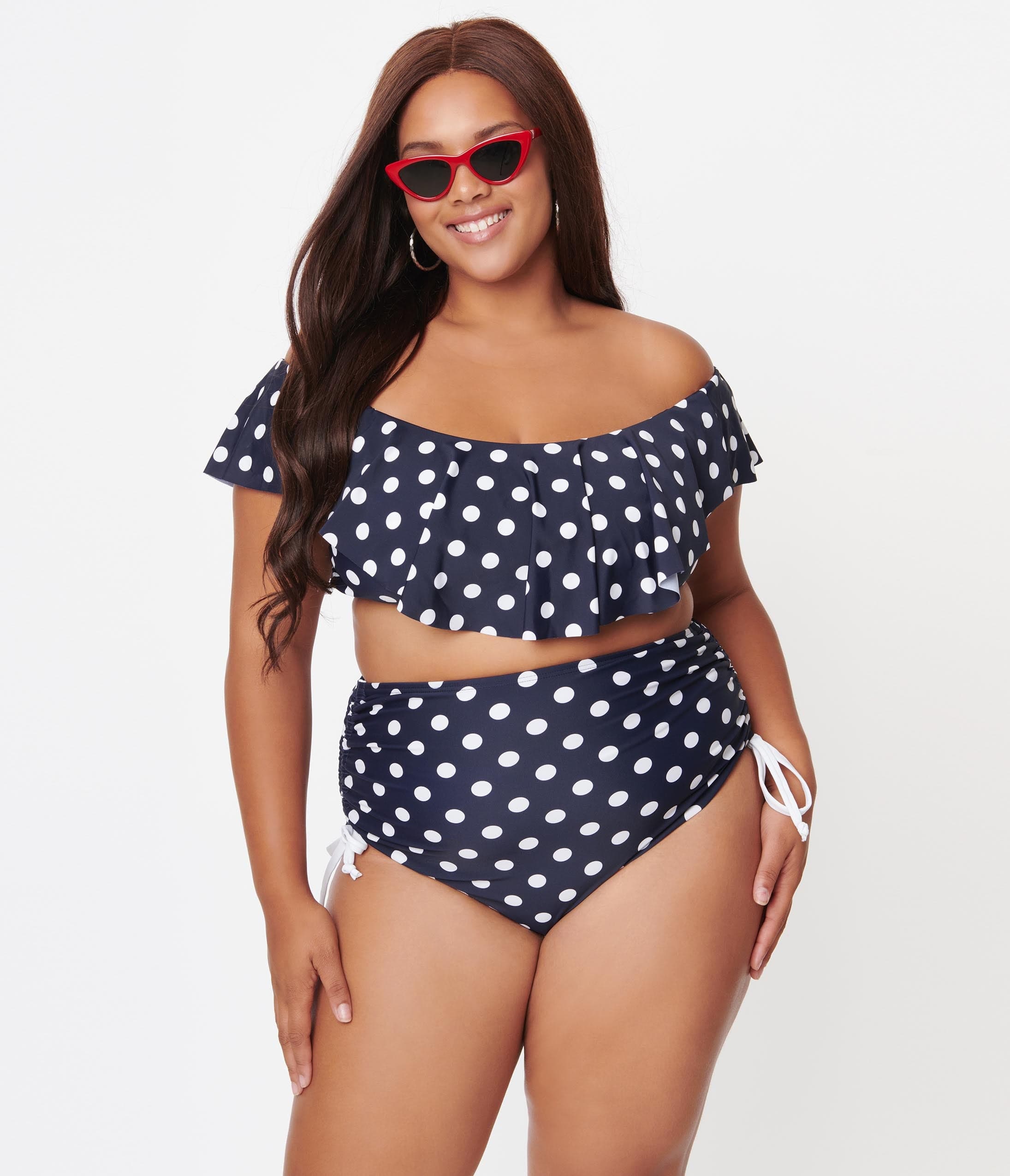 Unique Vintage Plus Size Navy & White Polka Dot Provincetown Swim Bottom