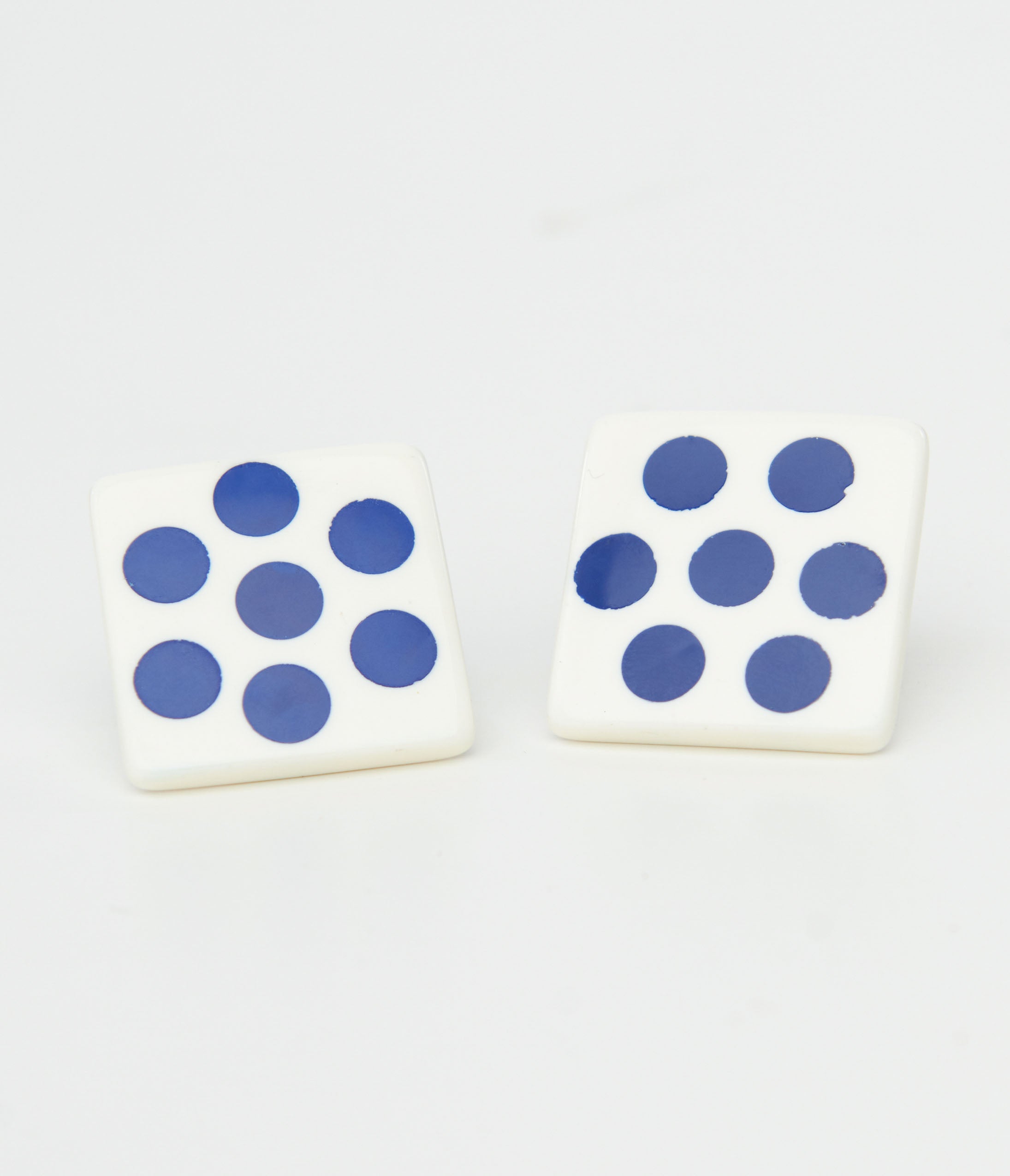 1980s Blue Polka Dot Square Earrings